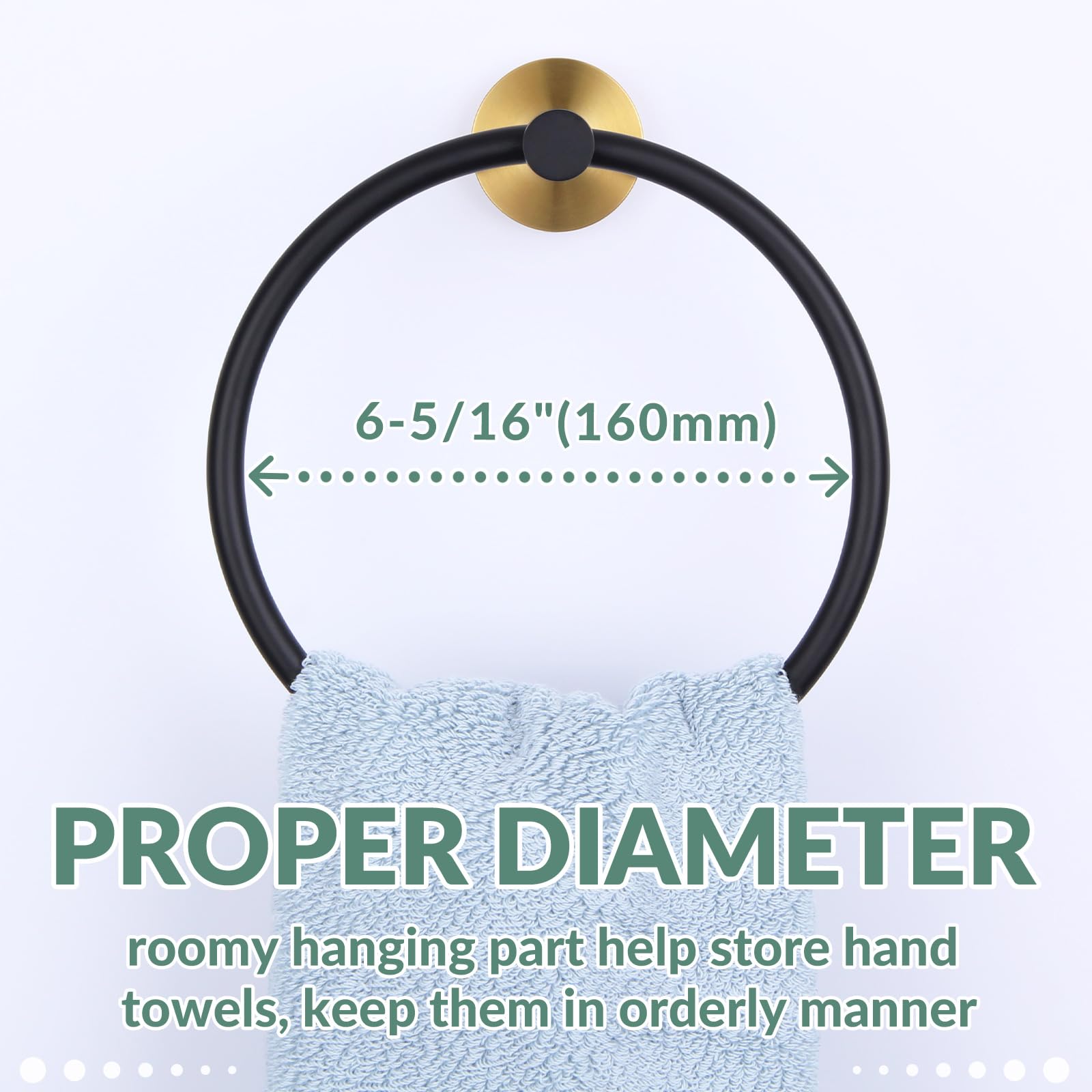 APLusee Stainless Steel Hand Towel Ring - Black & Gold Bathroom Towel Holder Loop for Modern Homes | Perfect for Kitchen, Bathroom & Guest Room Decor
