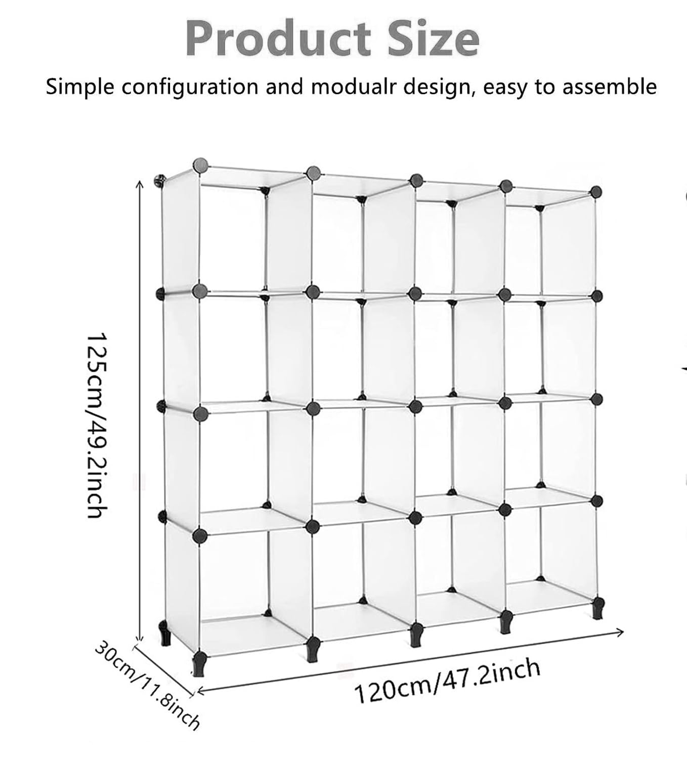 AWTATOS 16-Cube Storage Shelf, DIY Modular Cube Organizer, PP Plastic Stackable Shelves for Kids, Toy Storage, Foldable Cabinet, White ULPZ016 - Perfect for Kids' Room, Playroom, and Home Organization