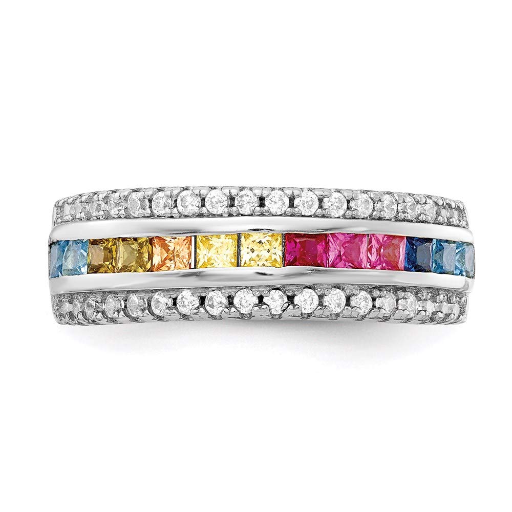 925 Sterling Silver Channel-Set Colorful & Clear Cubic Zirconia Ring for Women - Elegant Fine Jewelry Gift for Her - Perfect for Anniversaries, Birthdays & Special Occasions