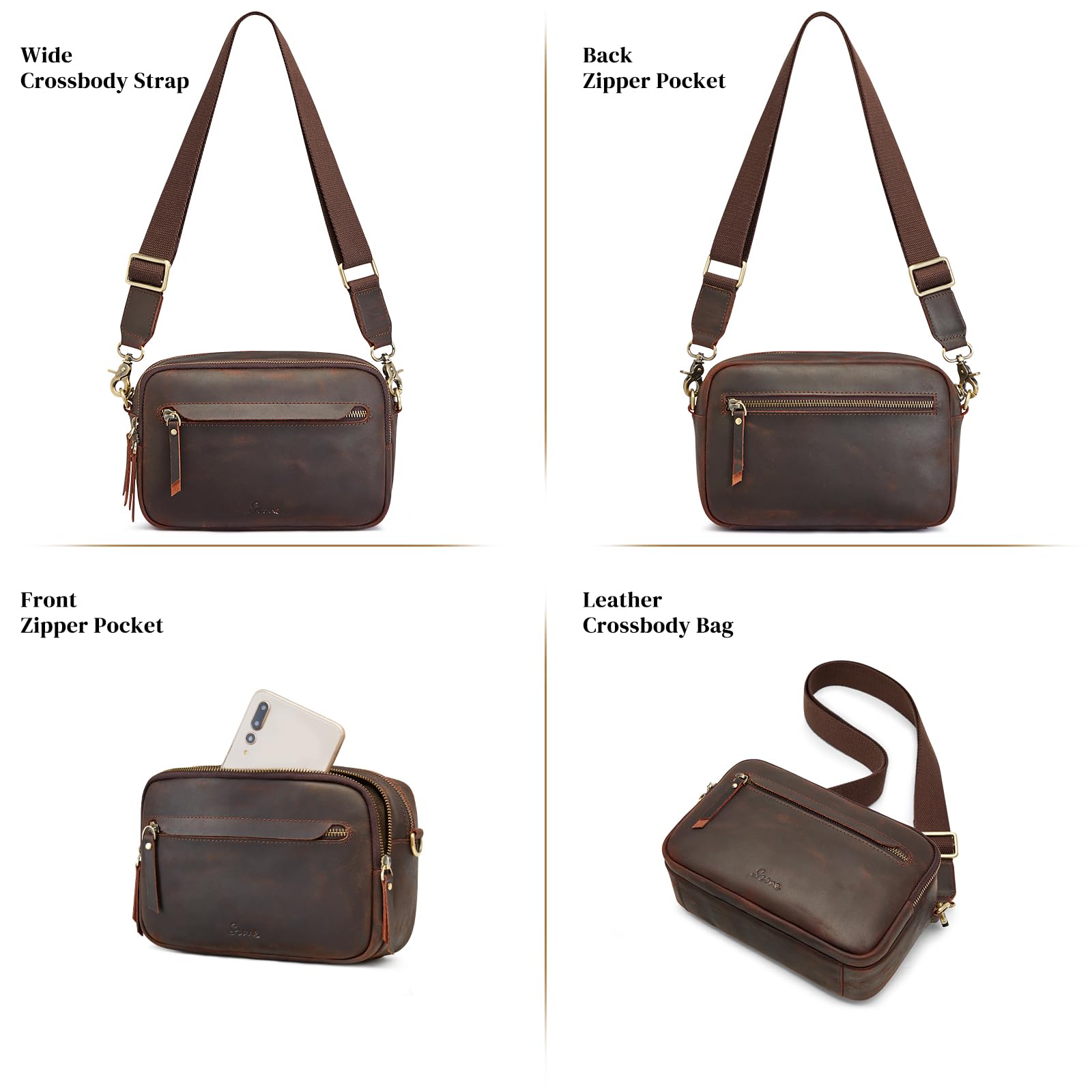 Genuine Leather RFID Blocking Crossbody Bag for Women - Anti-Theft Phone Purse with Wide Strap & Card Slots | Perfect for Travel, Shopping & Daily Use