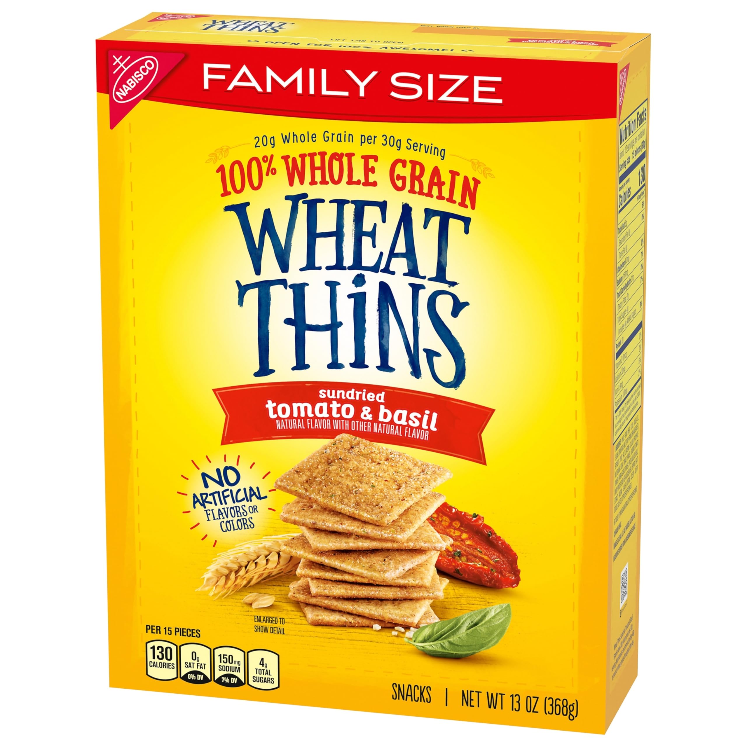 Wheat Thins Sundried Tomato & Basil Whole Grain Wheat Crackers | Family Size Bulk Snack Box (6-13 oz) | Healthy Party, School Lunch & Office Snacks