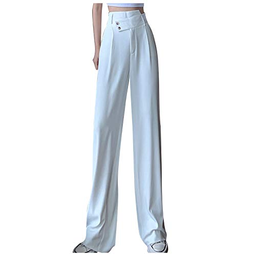 Moonite Women's High Waist Wide Leg Palazzo Pants - Casual Comfort Stretch Trousers with Irregular Waist for Work, Travel & Lounge Wear