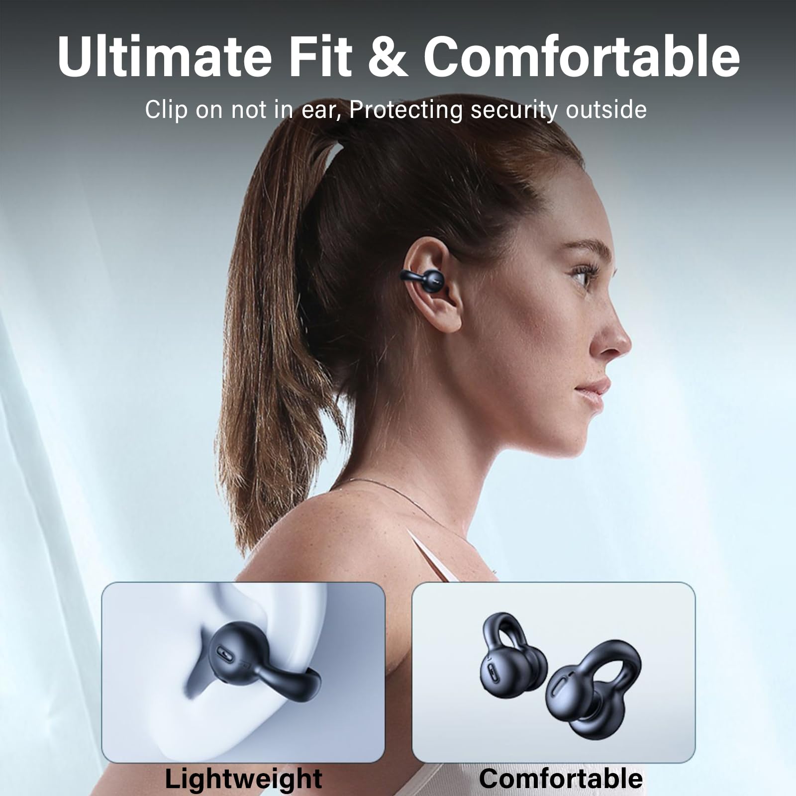 Wireless Open Ear Headphones - Bluetooth Clip-On Earbuds for Running, Cycling & Workouts - Over Ear Sports Headphones with 15H Battery & 15 Days Standby (Includes Charging Case) - Perfect for Gym, Jogging & Outdoor Activities