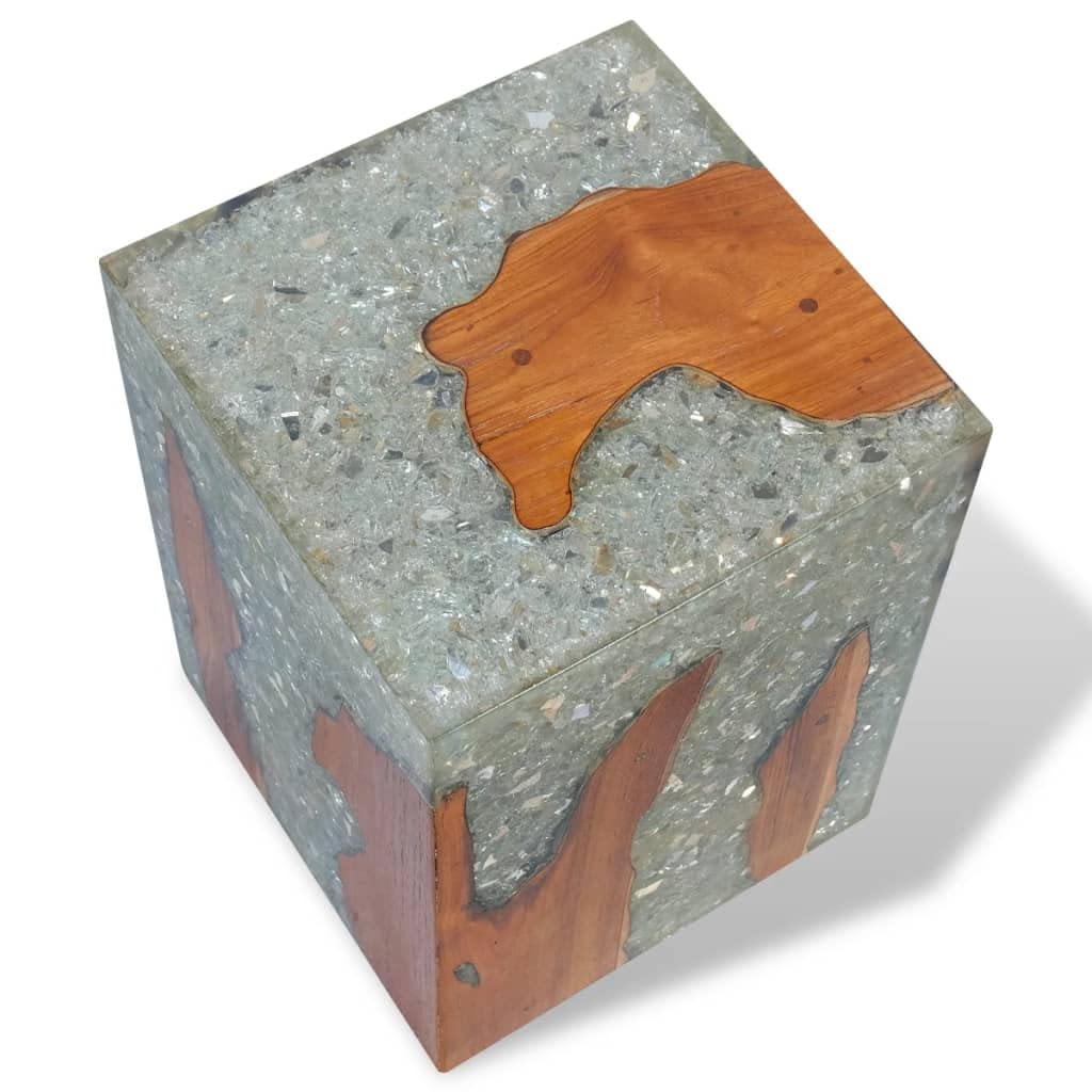 CHARMMA Solid Teak Wood Stool - Natural Live Edge Tree Stump Stool, Side Table, Plant Stand & Nightstand for Indoor/Outdoor Use - 11.8