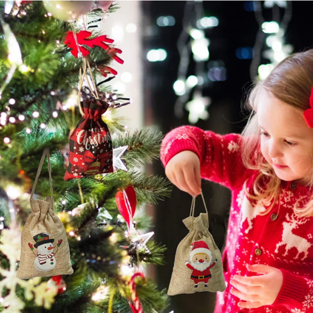 36 Pack Small Christmas Gift Bags with Drawstring - Tiny Burlap Candy Bags for Holiday Stocking Stuffers, Party Favors & New Year Treats - Perfect for Xmas Gifts, Candy, Cookies & Small Holiday Presents