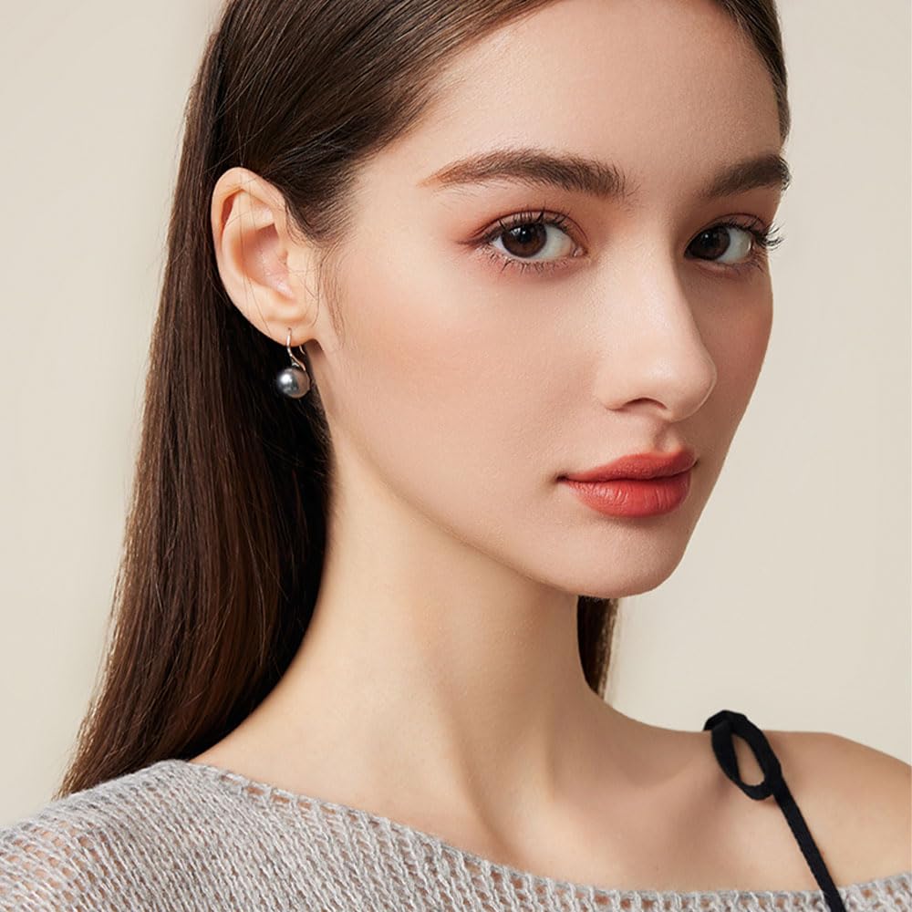Tahitian Black & Freshwater Cultured Pearl Earrings for Women - 18K Gold Plated Sterling Silver Dangle Earrings - Perfect Gift for Wife, Mom, Her on Mother's Day, Valentine's Day, Christmas, Wedding, Birthday & Anniversary - Elegant Fine Jewelry for Special Occasions & Everyday Wear
