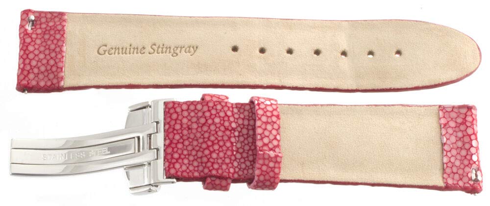 JoJo JoJino 22mm Red Stingray Leather Watch Band with Silver Stainless Steel Deployment Buckle - Durable Luxury Watch Strap for Men & Women - Perfect for Dress Watches, Business Attire & Formal Occasions