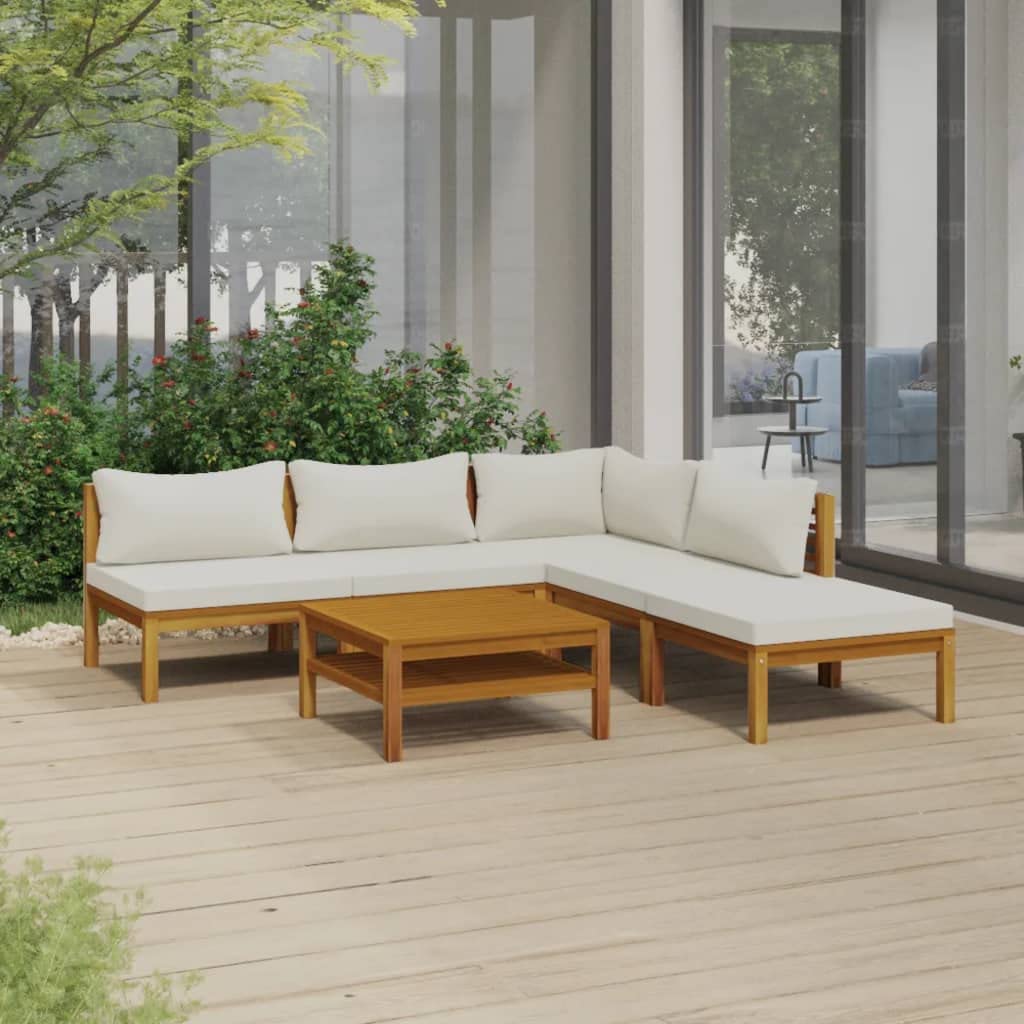 vidaXL 6-Piece Patio Lounge Set - Outdoor Garden Furniture, Sectional Sofa with Cushions, Corner Sofa in Retro Style - Solid Acacia Wood for Backyard, Poolside & Terrace Relaxation