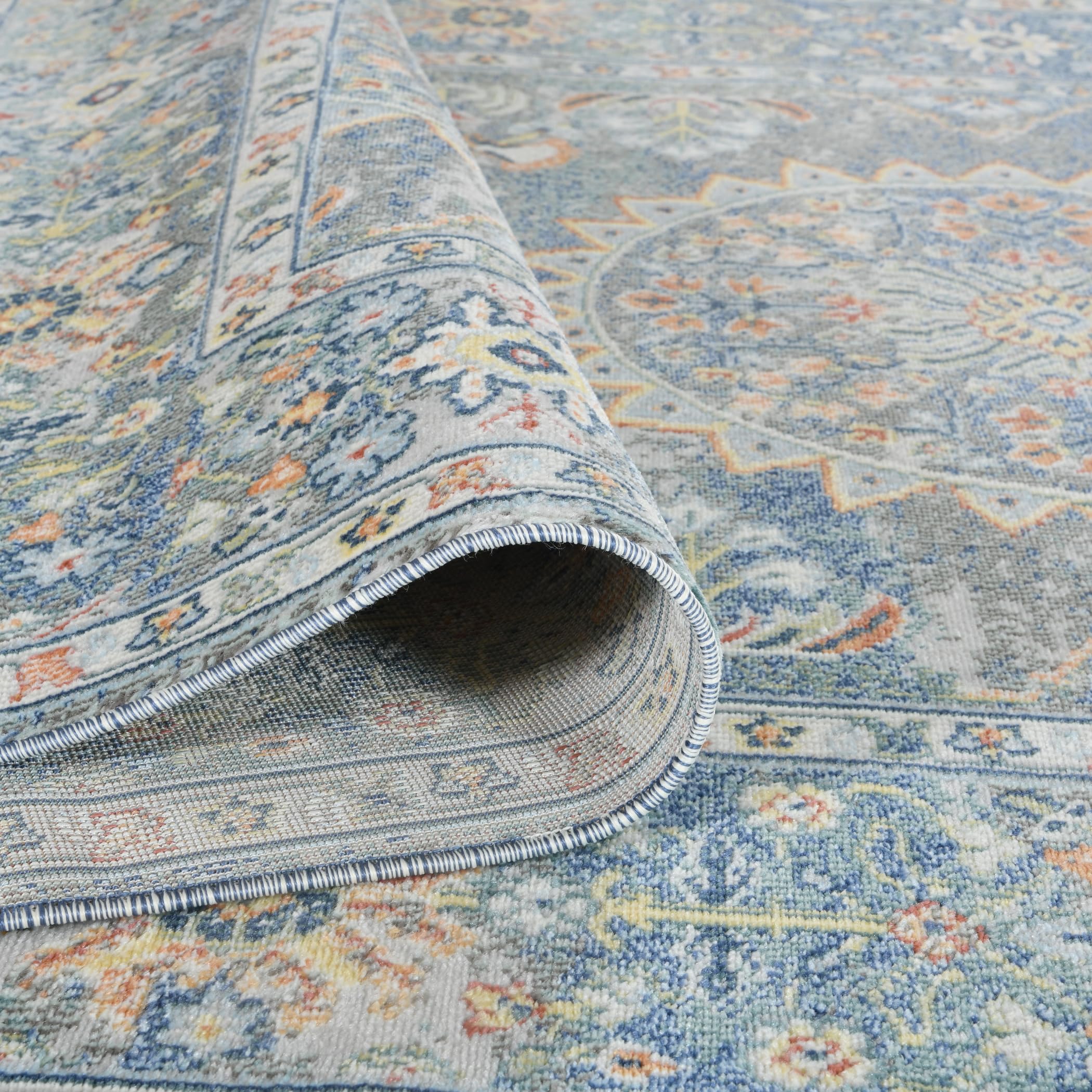 AMER Rugs Bohemian Marco Collection 5x7 Indoor/Outdoor Area Rug - Blue | Non-Slip Living Room, Bedroom, Dining Room & Kitchen Rug | Perfect for Boho Home Decor & High Traffic Areas