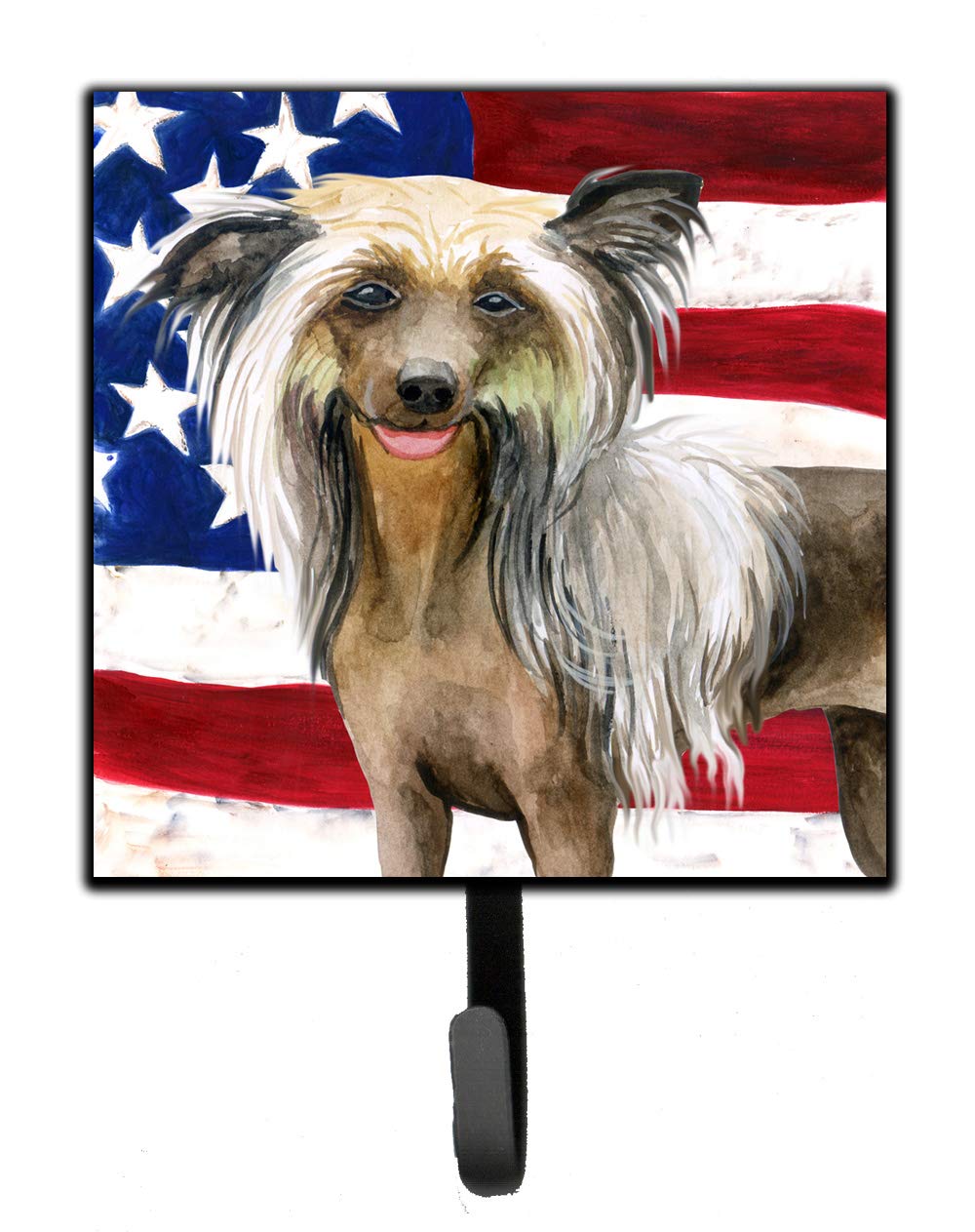 Caroline's Treasures BB9659SH4 Chinese Crested Patriotic Wall Hook Set - Multi-Purpose Key Holder, Coat Rack & Leash Hanger for Keys, Towels, Aprons & Pet Accessories | Perfect for Entryway, Kitchen & Mudroom Organization
