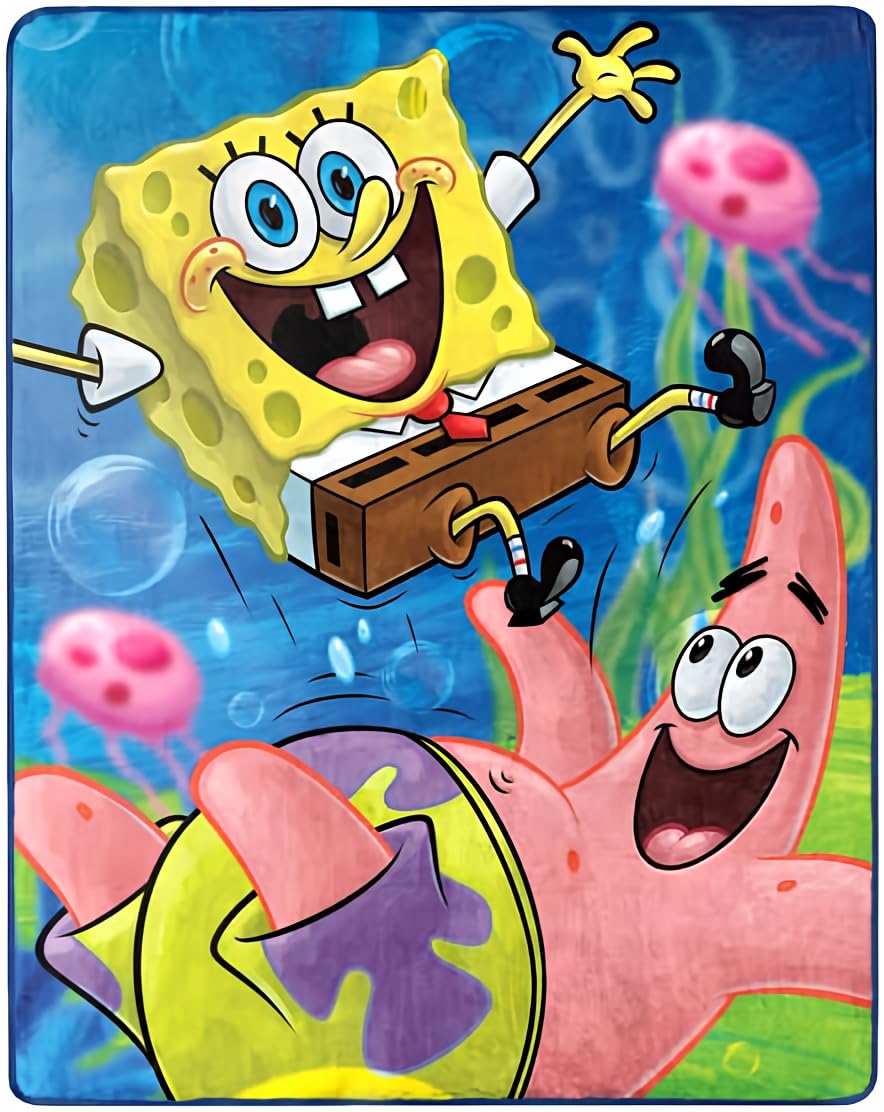**SpongeBob SquarePants Soft Fleece Throw Blanket - Blue, Yellow, Pink, Green, White - Cozy & Lightweight for Kids & Adults - Perfect for Bed, Sofa & Movie Nights**