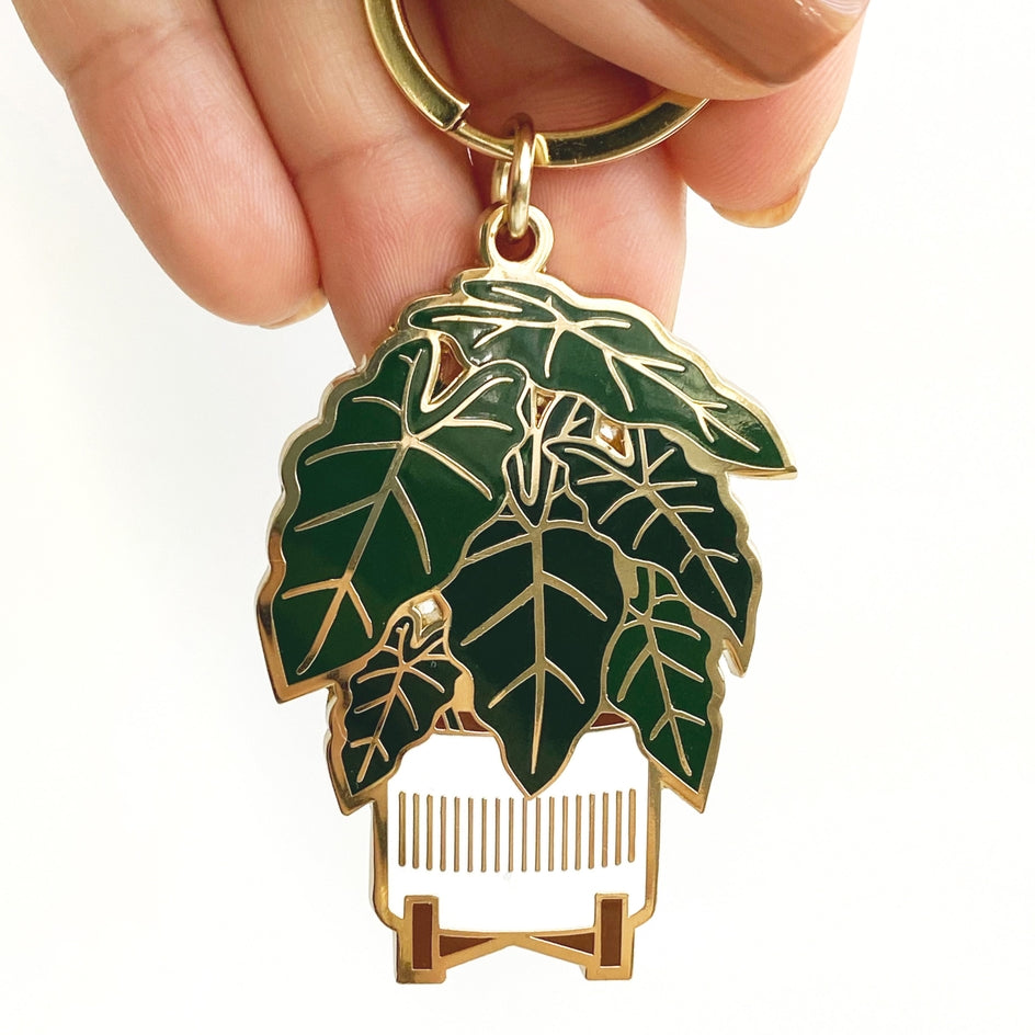 Alocasia Frydek Plant Keychain - Unique Botanical Jewelry for Plant Lovers - Perfect for Keys, Bags & Gifts