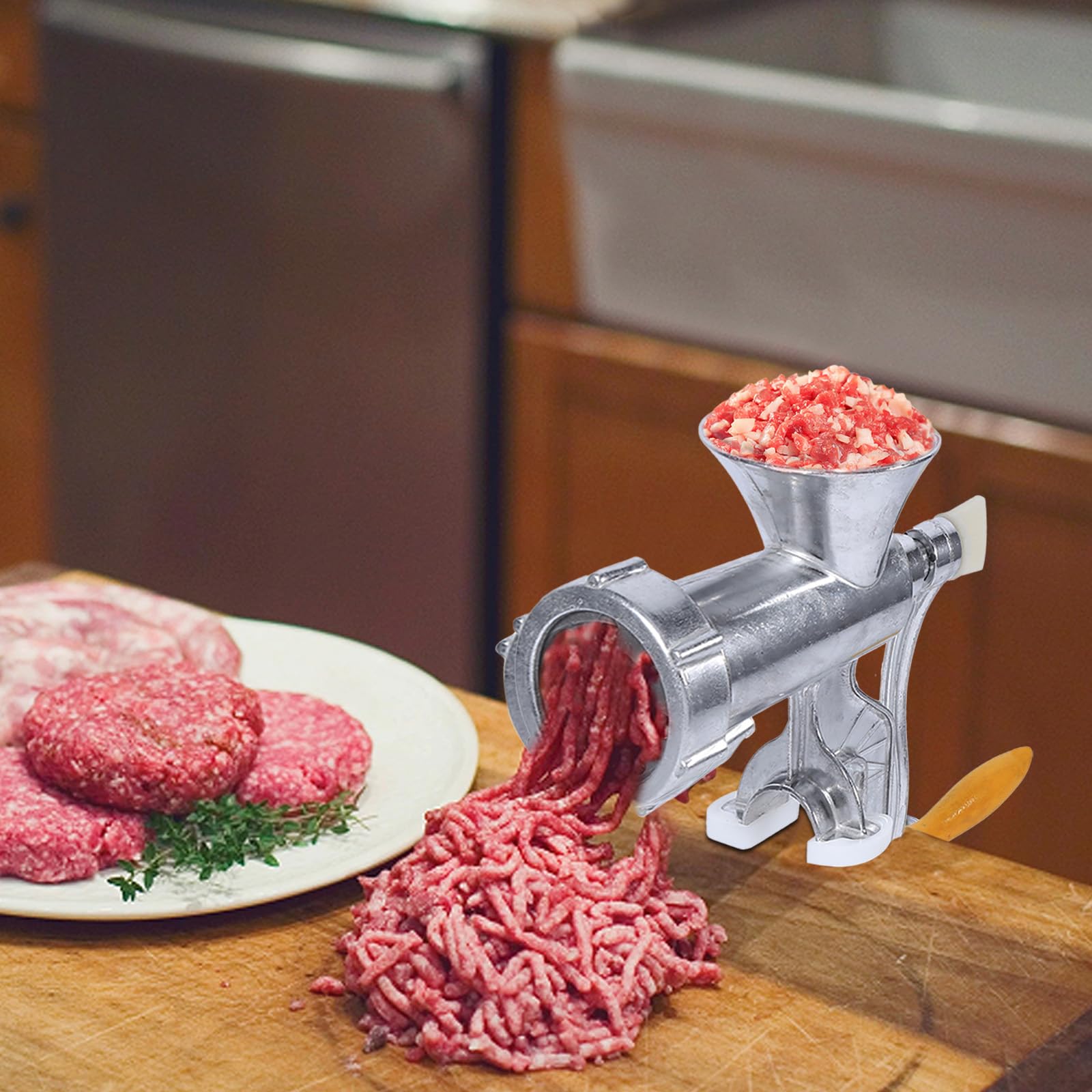 Stainless Steel Manual Meat Grinder - Heavy Duty Hand Crank Meat & Vegetable Grinder for Homemade Burgers, Sausages, Ground Beef - Perfect for Kitchen, Camping & Outdoor Cooking