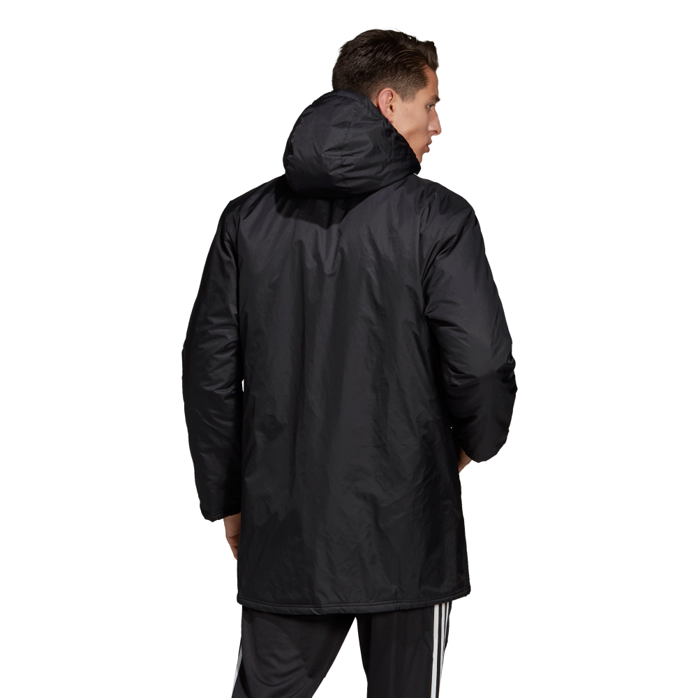 Adidas Core 18 Stadium Jacket for Men - Lightweight Windbreaker with Hood, Black & White Athletic Jacket - Perfect for Running, Training & Outdoor Sports