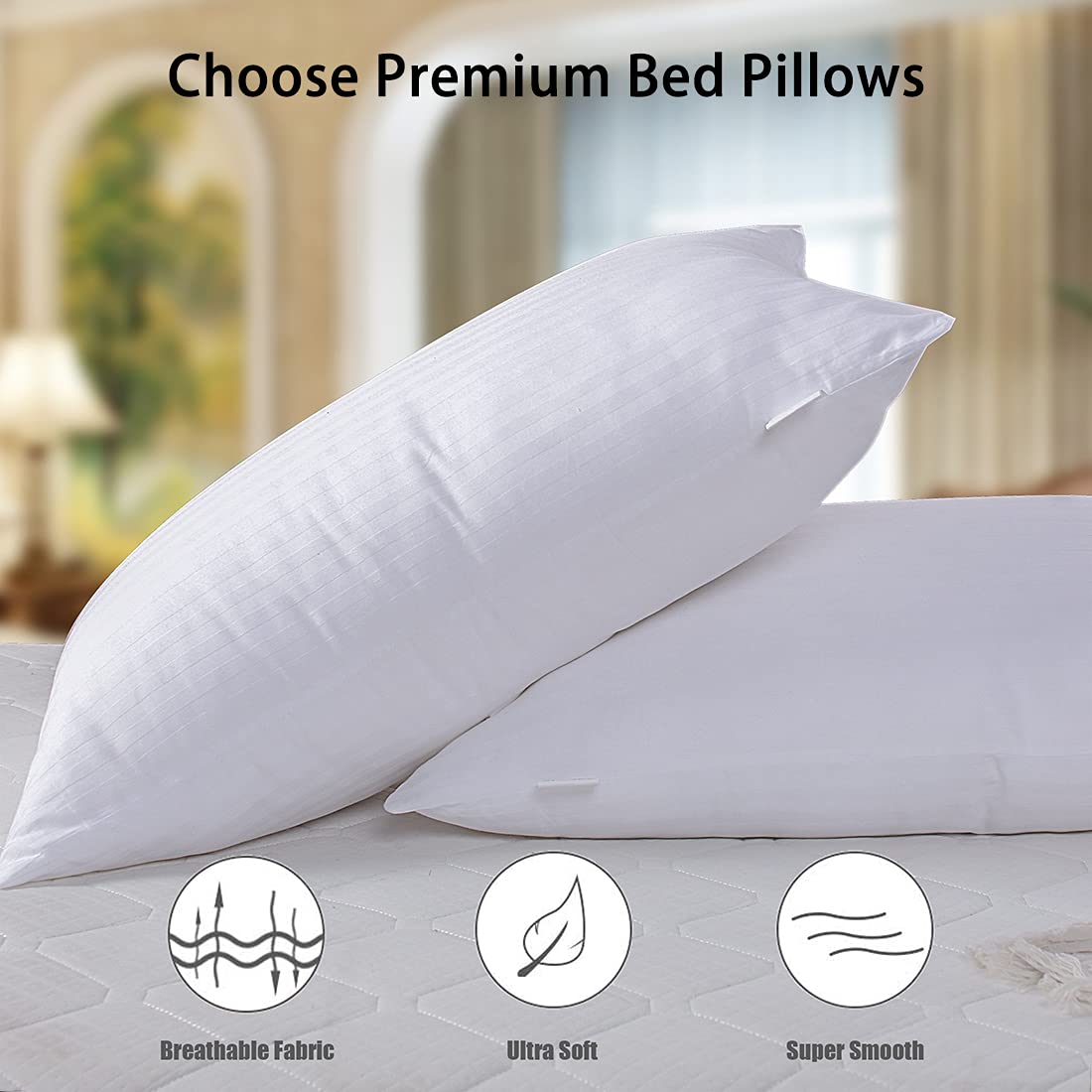 Queen Size Microfiber Pillows 2 Pack - Ultra Soft Breathable Down Alternative Pillows for Back, Stomach & Side Sleepers | Hotel Luxury Collection | Perfect for Bedroom, Guest Room & Travel