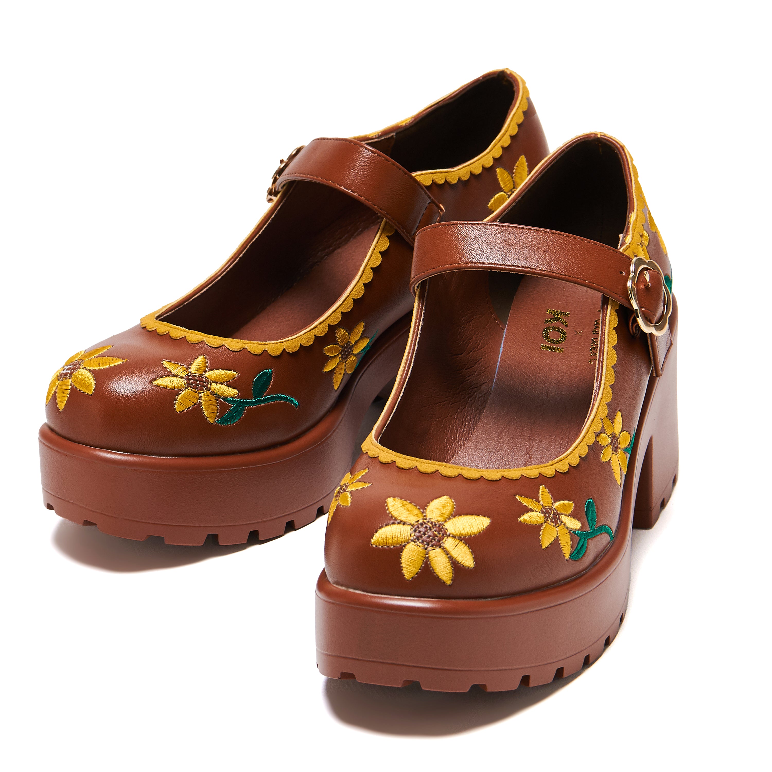Tira Brown Mary Janes Women's Shoes - Sunflower Edition | Comfortable & Stylish Flats for Work, Casual Wear & Special Occasions