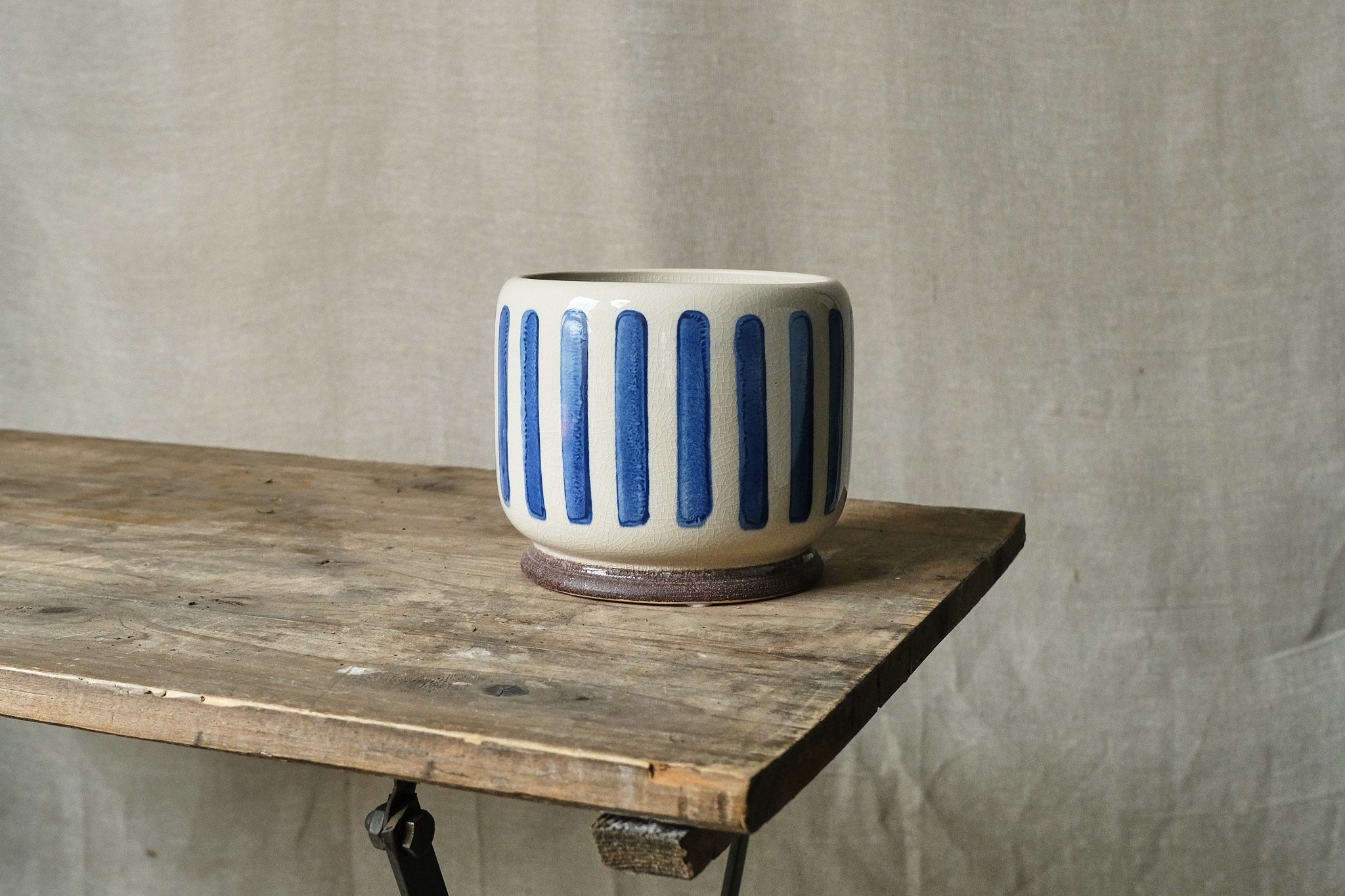 Blue Striped Stoneware Pot - 11cm, 15cm, 18cm Ceramic Planters for Succulents, Herbs & Home Decor - Perfect for Kitchen, Office & Garden Use