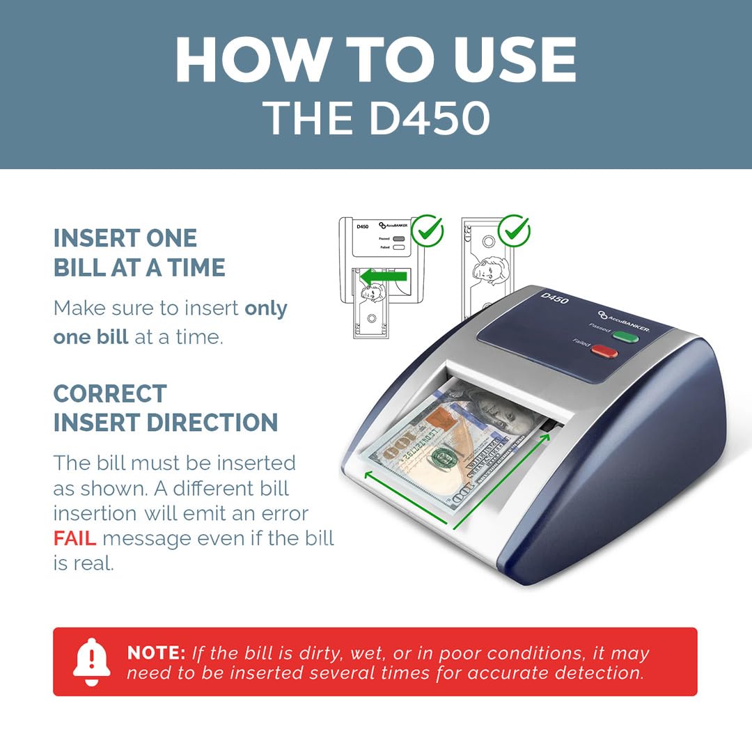 AccuBANKER D450 Counterfeit Bill Detector - UV, Magnetic, Infrared & Watermark Detection | Fast 1-Second Verification with Audio/Visual Alerts | Perfect for Retail Stores, Banks & Cash-Intensive Businesses