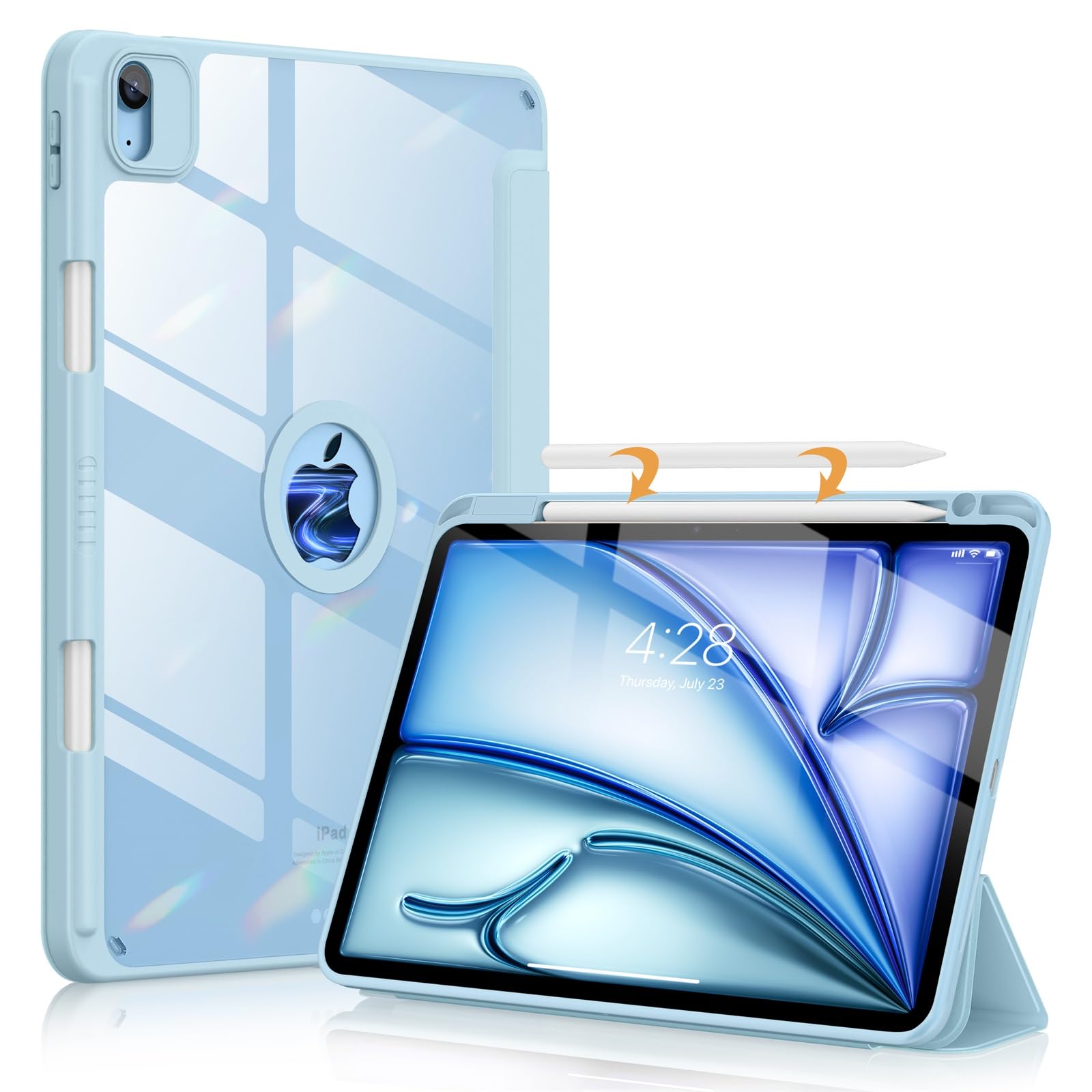 Soke iPad Air 11 Inch Case 2024 & iPad Air 5th/4th Gen Case (2022/2020) - Shockproof Protective Cover with Pencil Holder, Auto Sleep/Wake & Camera Protection for iPad Air 10.9 Inch - Sky Blue | Perfect for Work, School & Travel Protection