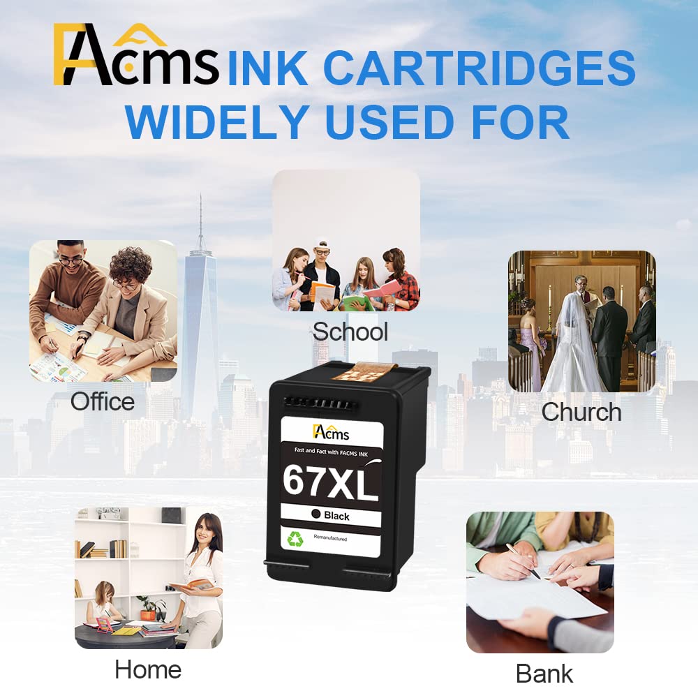 Remanufactured HP 67 XL Black Ink Cartridge Replacement for HP 2700 2722 2725 2752 2755 Plus 4155 Envy 6000 6052 6055 Pro 6400 6455 Printers - High Yield Printing for Home Office & School Projects