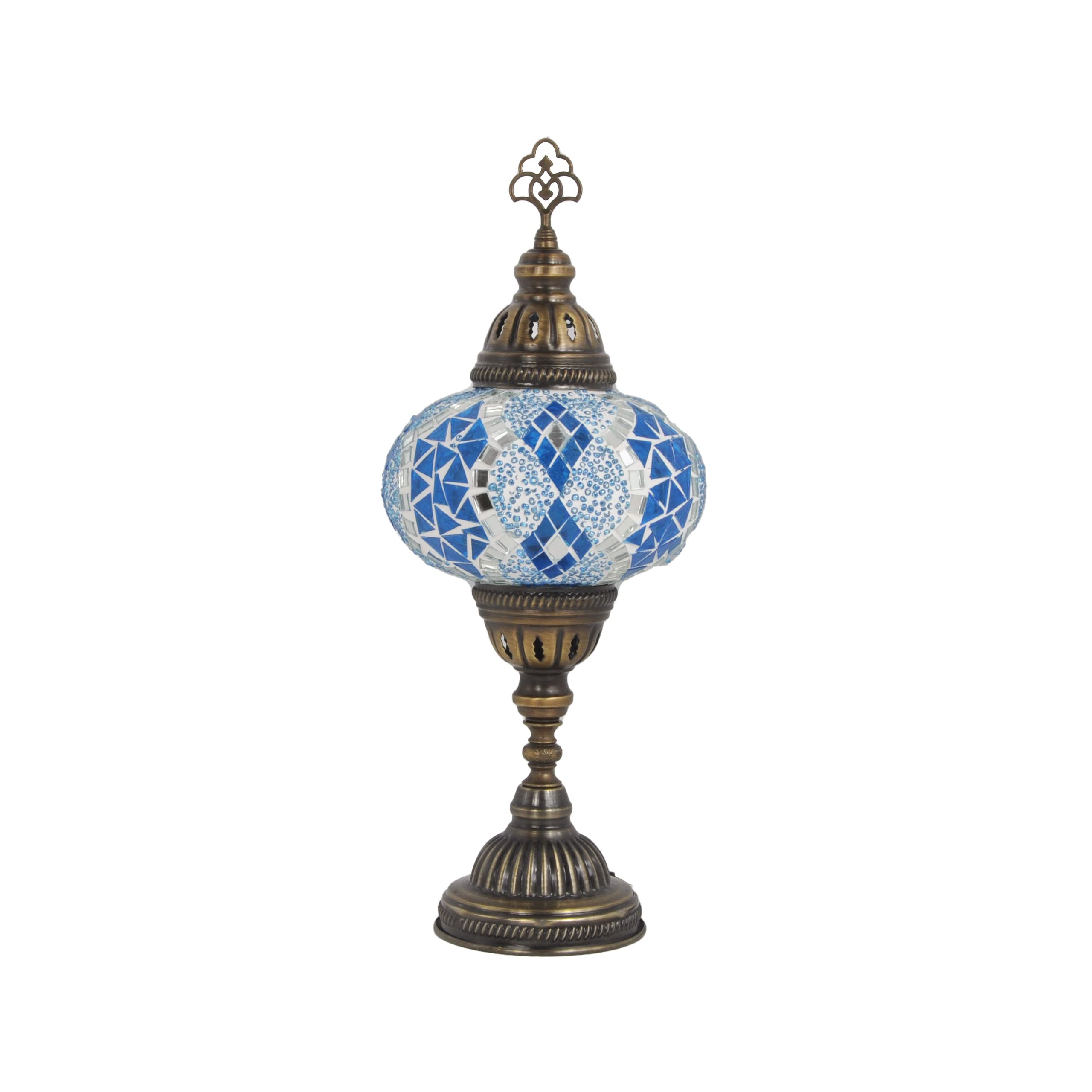 10 Styles Mosland Handmade Turkish Mosaic Table Lamp - Bronze Base Moroccan Tiffany Night Light with LED Bulb | Blue Glass Bedside Lamp for Living Room, Bedroom & Home Decor