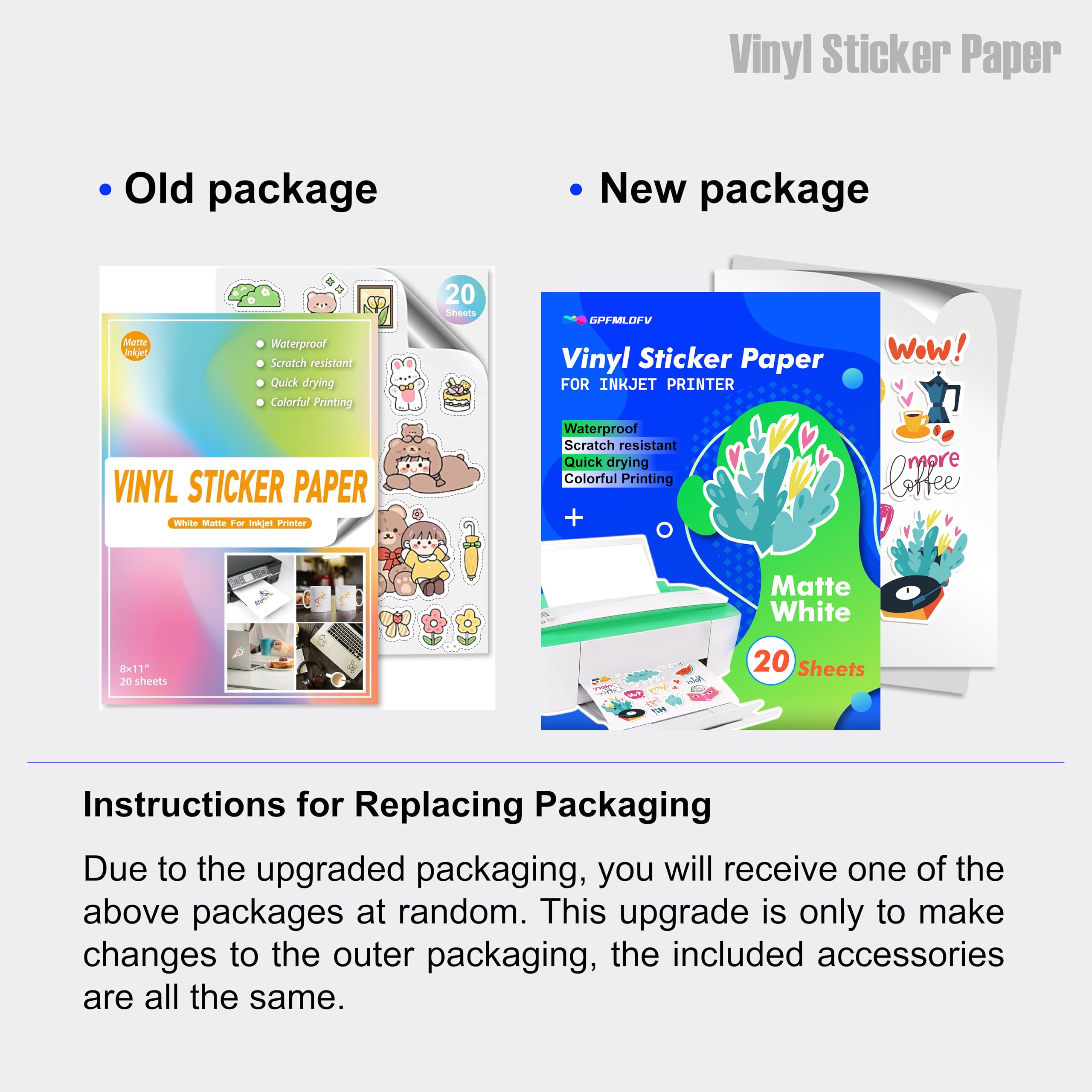Premium Printable Vinyl Sticker Paper for Inkjet Printers - 20 Sheets Matte White Waterproof (8.5