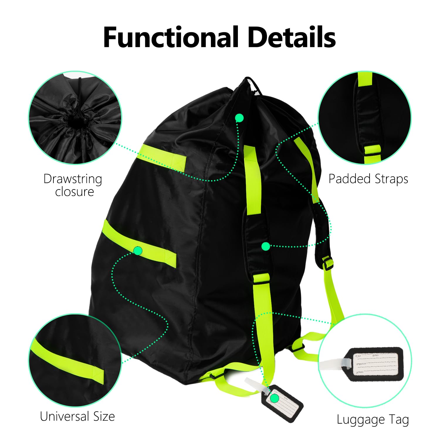 Elaia Waterproof Wearable Car Seat Travel Bag with Adjustable Straps - Large Capacity Airplane Check Bag for Infants | Perfect for Air Travel, Family Vacations & Baby Gear Protection