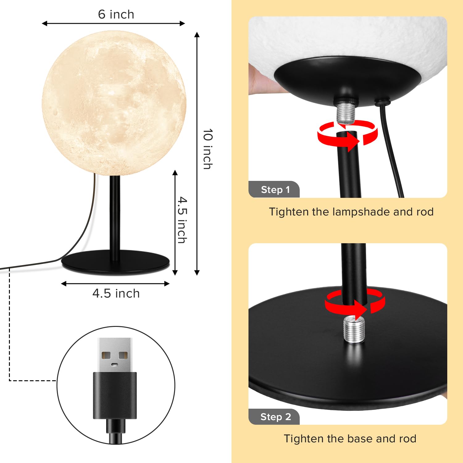 Dimmable Moon Lamp Night Light - 30 Lighting Modes, USB Rechargeable Bedside Table Lamp for Bedroom, Kids Room, Office & Dorm Decor | Perfect Gift for Women, Men, Teens Birthday & Home Decoration | Creates Romantic Ambiance for Bedtime Reading & Relaxation