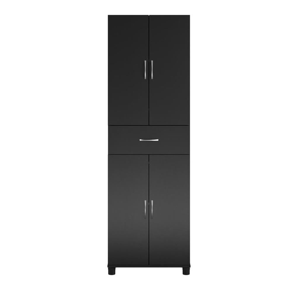 Pemberly Row Mid-Century Modern Storage Cabinet with Drawer - Black Wooden Dresser for Bedroom, Living Room & Office Organization