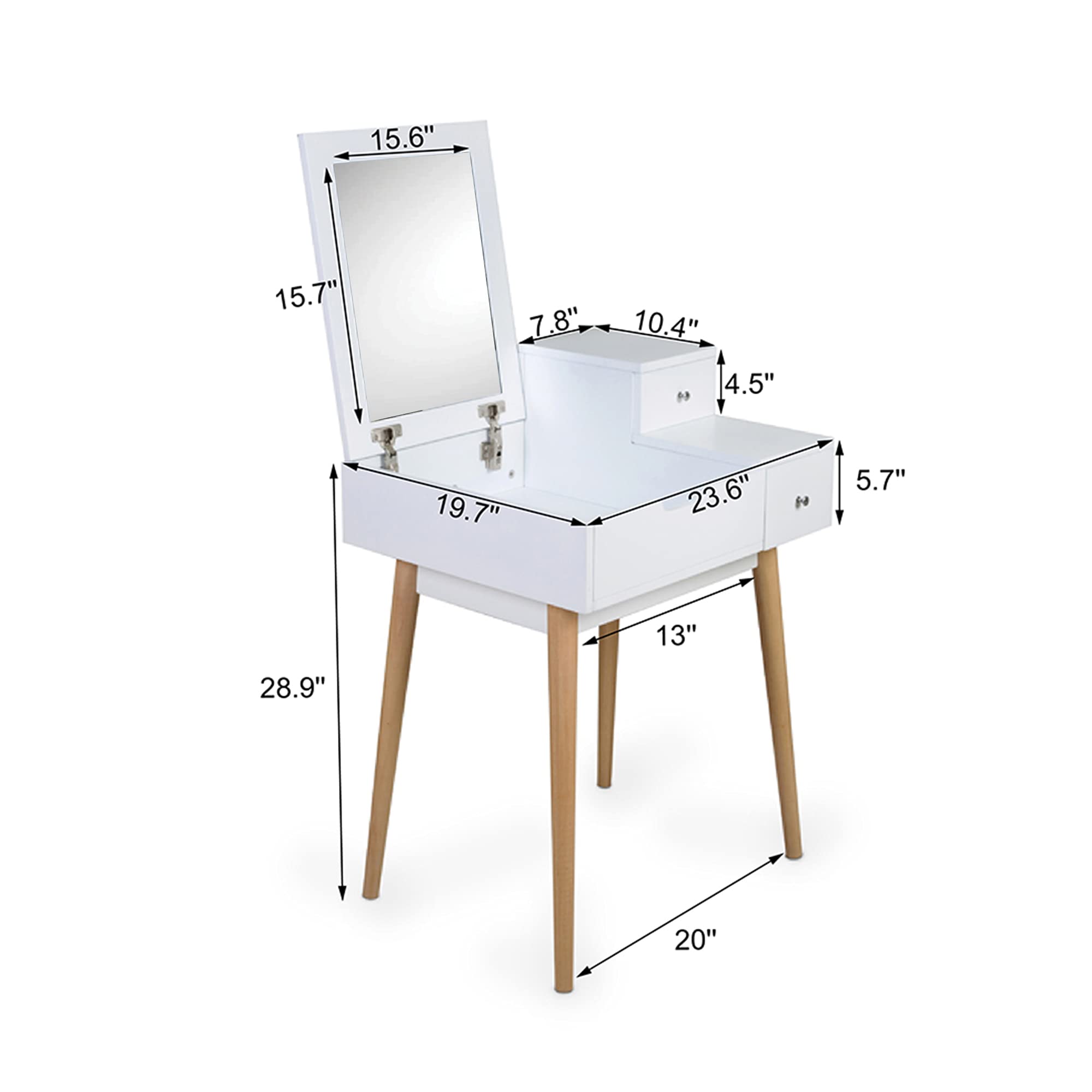 Modern White Makeup Vanity Table with Flip Top Mirror & 2 Drawers - HomVent Dressing Desk for Girls Bedroom (23.6