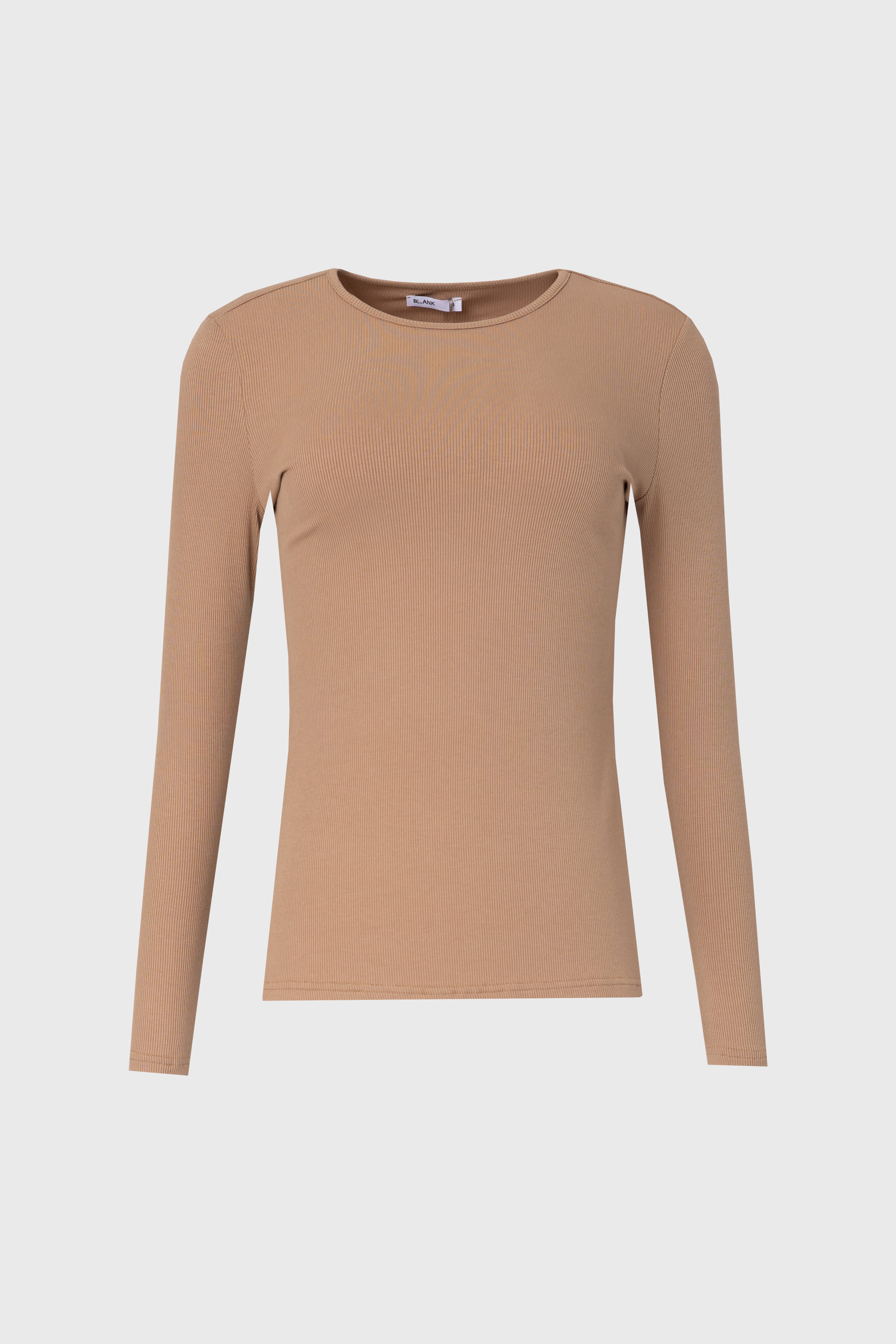 Mocha Long Sleeve Ribbed T-Shirt for Women - Soft Stretch Slim Fit Basic Top - Perfect for Casual Wear, Layering & Fall Outfits