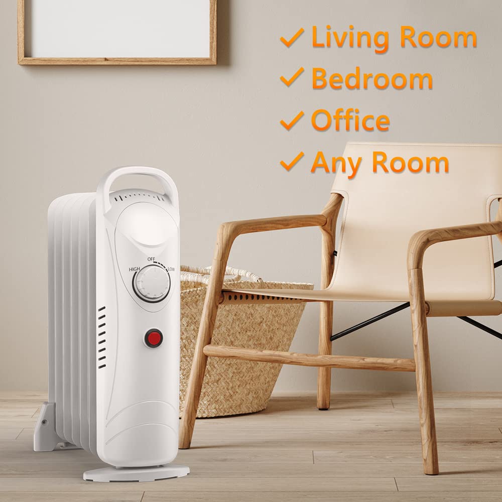700W Oil Filled Radiator Heater with Thermostat - Portable Electric Space Heater with Overheat Protection - Quiet Indoor Heater for Home, Office, Bedroom & Living Room - Perfect for Winter Warmth & Energy Efficiency