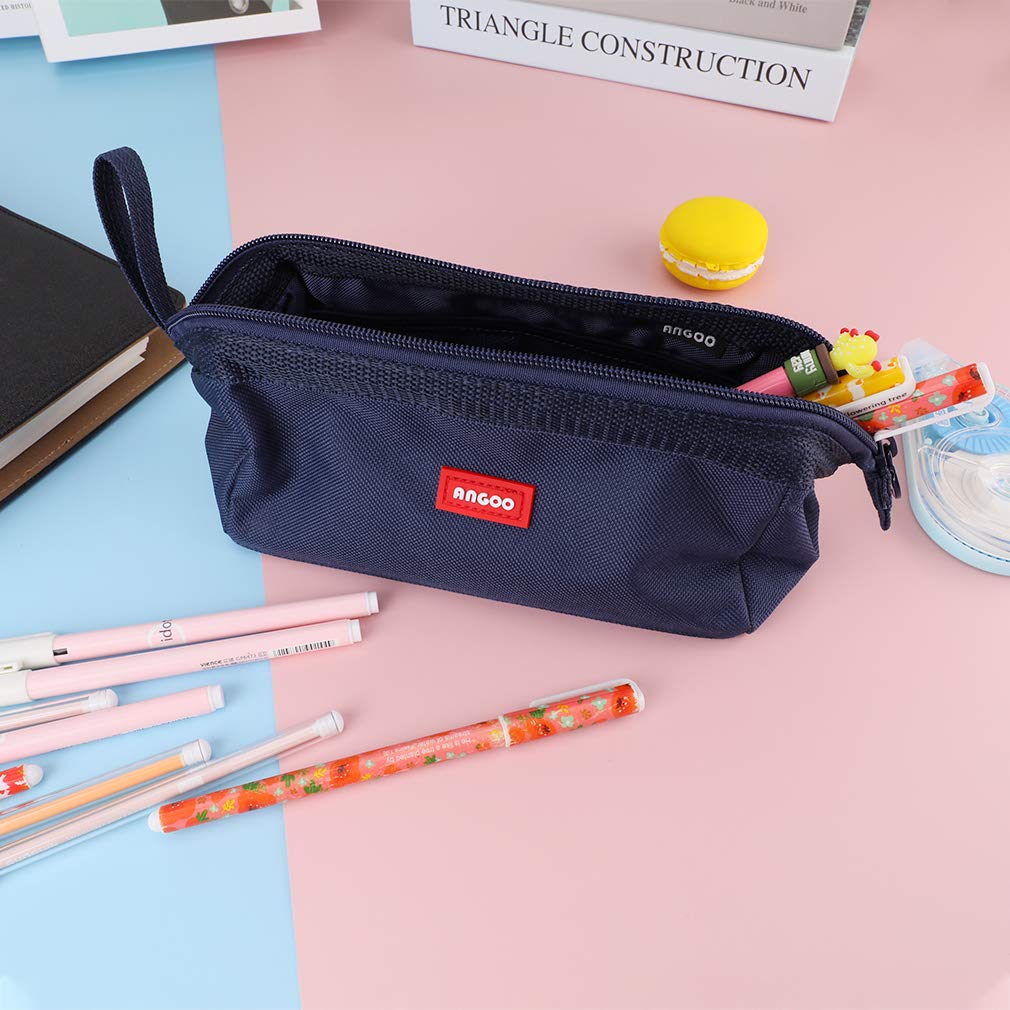 iSuperb Large Capacity Pencil Case - Portable Zipper Pencil Pouch Organizer for School, Office & Travel - Storage Bag for Pens, Cosmetics & Makeup (Navy Blue) - Perfect for Students, Artists & Professionals