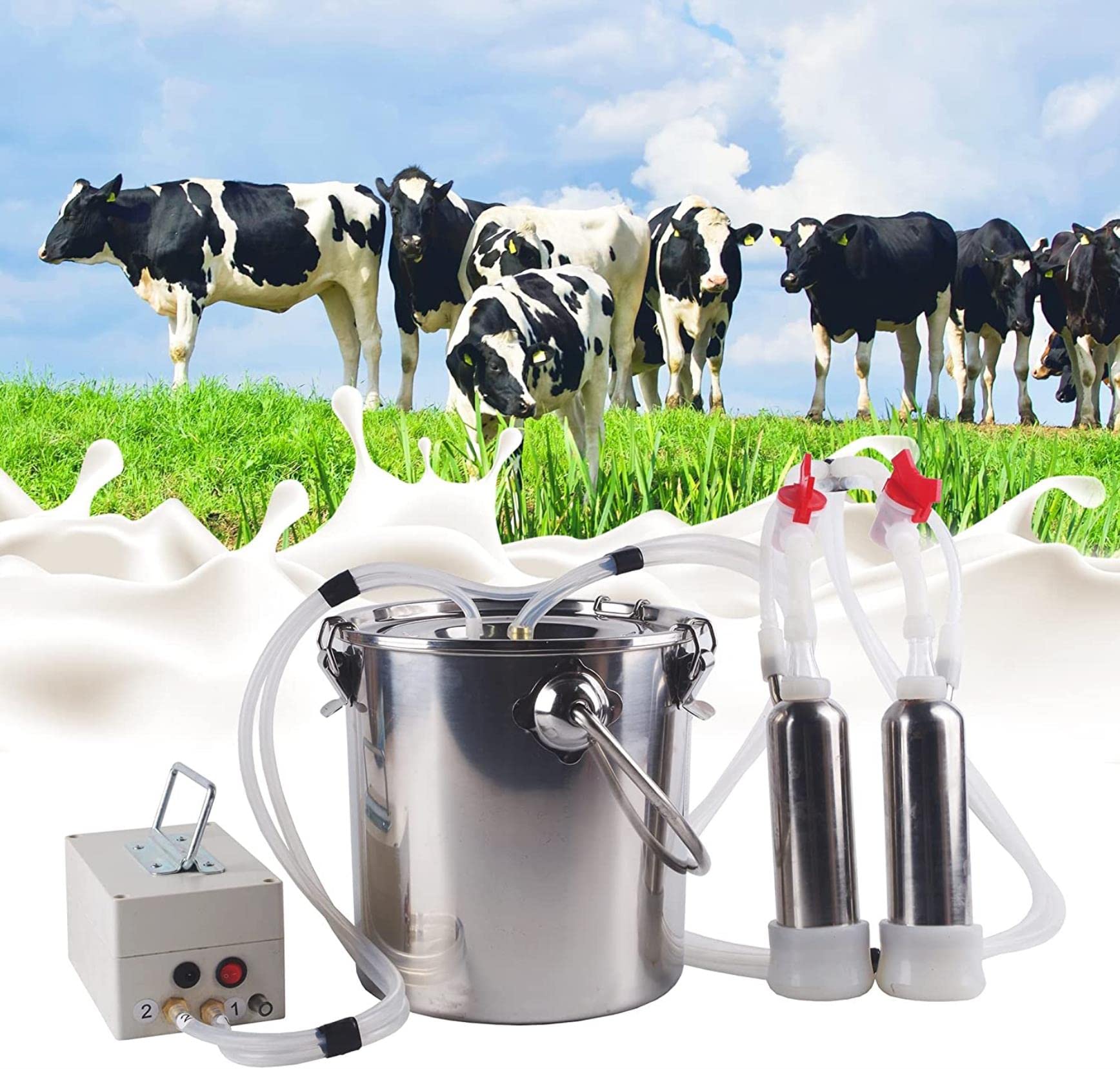 Electric Milking Machine 9L Portable for Cows & Sheep - 100-250V Pulse Control Milker | Ideal for Small Farms, Homesteads & Dairy Production