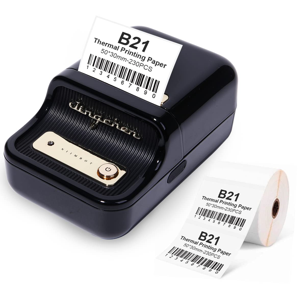 Smart Label Maker B21 - Bluetooth Thermal Barcode Label Printer with 230 Labels, Compatible with Android & iOS for Home Office, Business & Organization - Perfect for Mailing, Shipping, Inventory & Retail Labeling (Black)