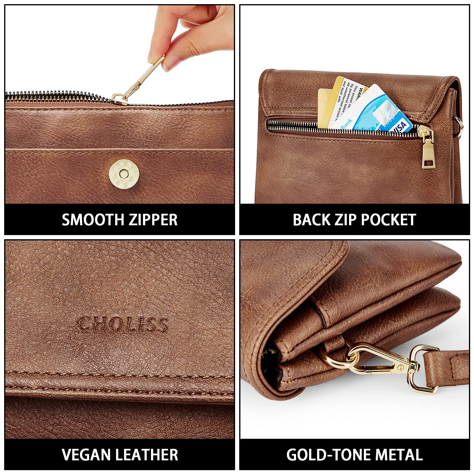 CHOLISS Vegan Leather Small Crossbody Bag for Women - Adjustable Strap Mini Phone Purse, Perfect for Travel, Shopping & Everyday Use