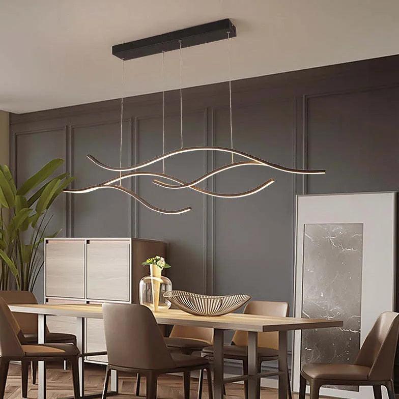 Modern Black Curved Pendant Light for Dining Room - Minimalist Design, Adjustable Hanging Fixture - Perfect for Kitchen Island, Breakfast Nook & Contemporary Dining Spaces
