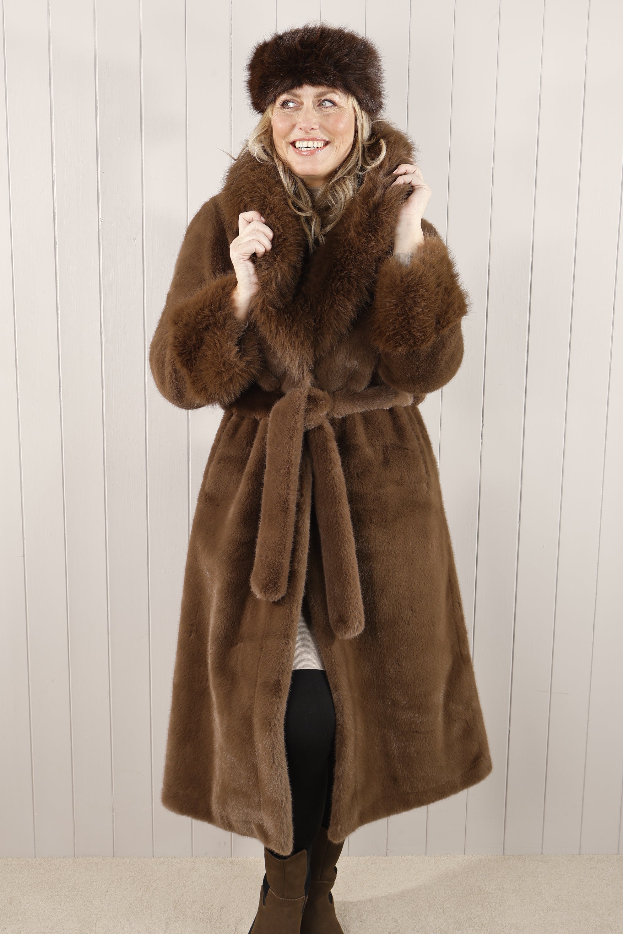 Luxury Tegan Faux Fur Coat Women's Winter Jacket - Soft Chocolate Brown Outerwear for Casual & Evening Wear