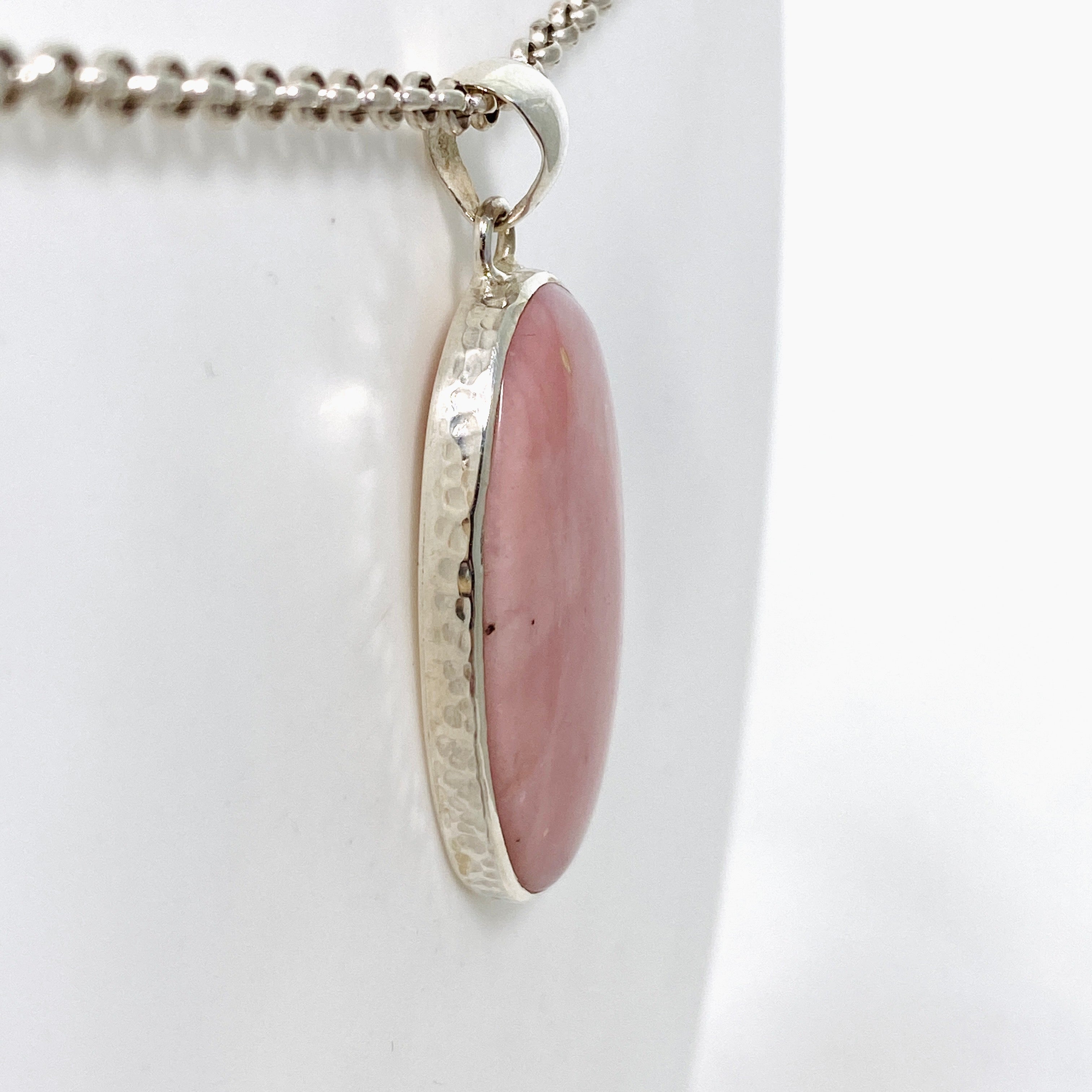 Natural Pink Opal Oval Cabochon Pendant in Handcrafted Hammered Silver Setting - KPGJ4668 | Elegant Jewelry Gift for Women, Perfect for Valentine's Day & Anniversaries