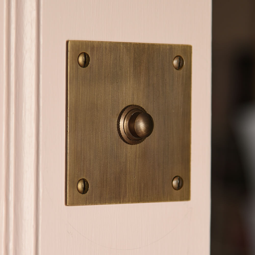 Vintage Distressed Antique Brass Square Bell Push - Classic Doorbell Button for Victorian Homes, Farmhouse Entryways & Rustic Decor