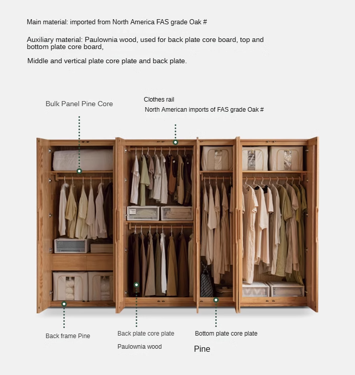 Solid Oak Wood Wardrobe - Premium Quality, Spacious Storage for Bedroom, Closet & Home Organization