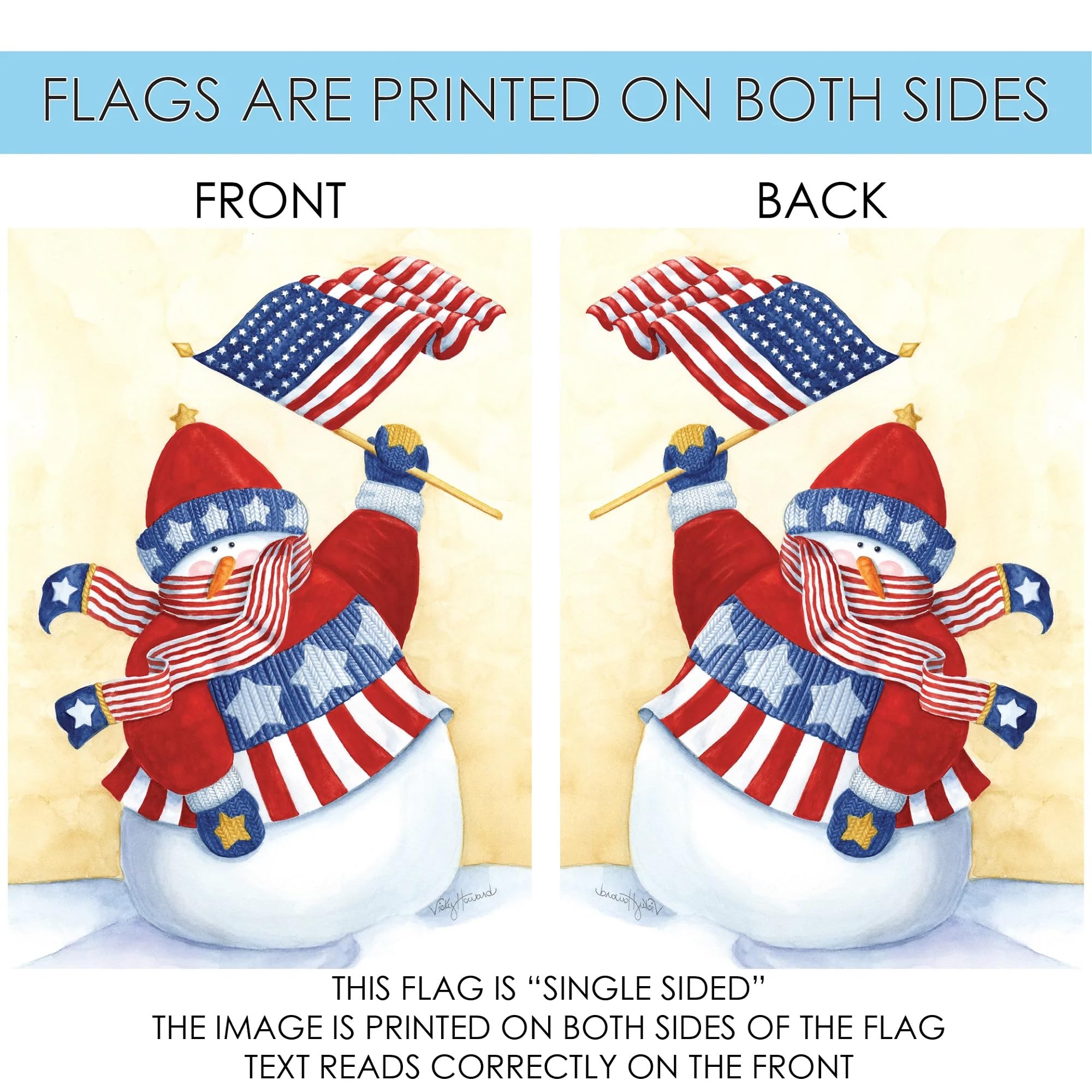 Toland Home Garden 12x18 Inch Double Sided Winter Snowman Flag - Patriotic Star Spangled Outdoor Yard Decoration for House & Garden | Perfect for Christmas, Winter Holidays & Seasonal Home Decor