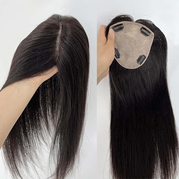 Premium Human Hair Toppers for Women - 4x4cm Full Silk Base Straight Hairpiece for Thinning Hair (16