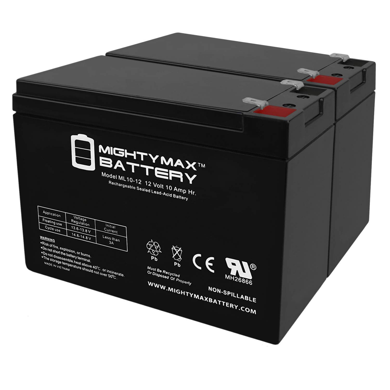 Mighty Max 12V 10AH SLA Replacement Battery - 2 Pack for Deltec PowerRite Pro II PRC1000 | Perfect for UPS Backup, Emergency Lighting & Security Systems