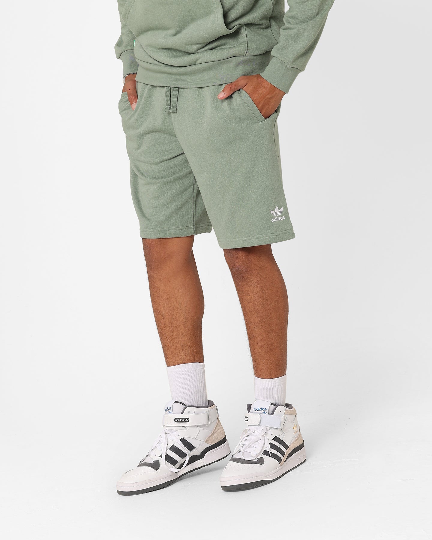 Adidas Essentials+ Hemp Shorts for Men - Breathable Athletic Running Shorts with Pockets, Silver Green - Perfect for Gym, Workout & Casual Wear