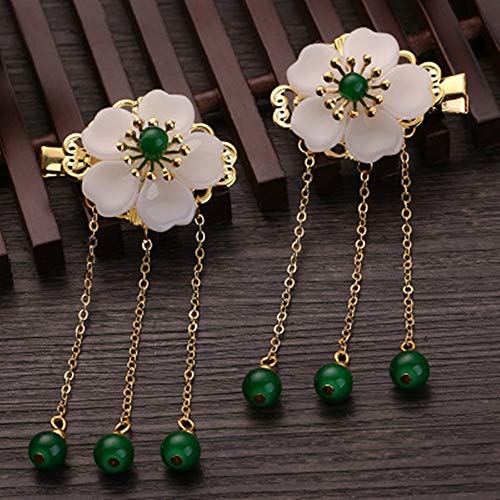 ChuXing 2pcs Floral Hair Clips with Tassels - Elegant Hairpins for Women, Kimono Hair Accessories, Cosplay Barrettes (Lake Green) | Perfect for Weddings, Parties & Japanese Style Outfits