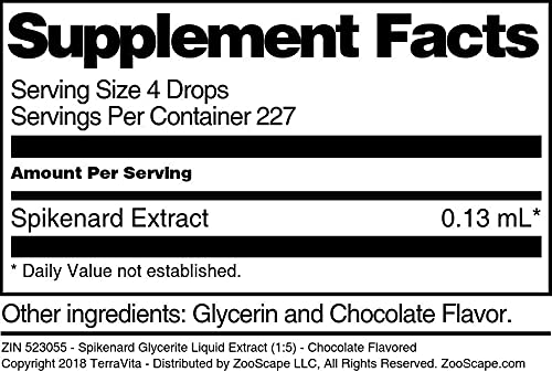 Organic Spikenard Glycerite Liquid Extract (1:5) - Chocolate Flavored Herbal Supplement - 1 oz Bottle (2-Pack) - ZIN: 523055 - Perfect for Aromatherapy, Stress Relief & Natural Wellness