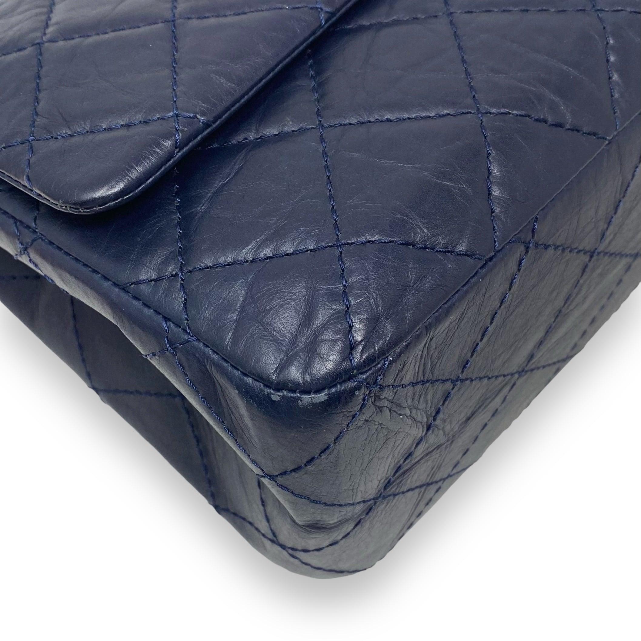 Chanel Navy Crinkled Calfskin 2.55 Reissue 227 Flap Bag - Luxury Designer Handbag for Women, Perfect for Evening Events & Special Occasions