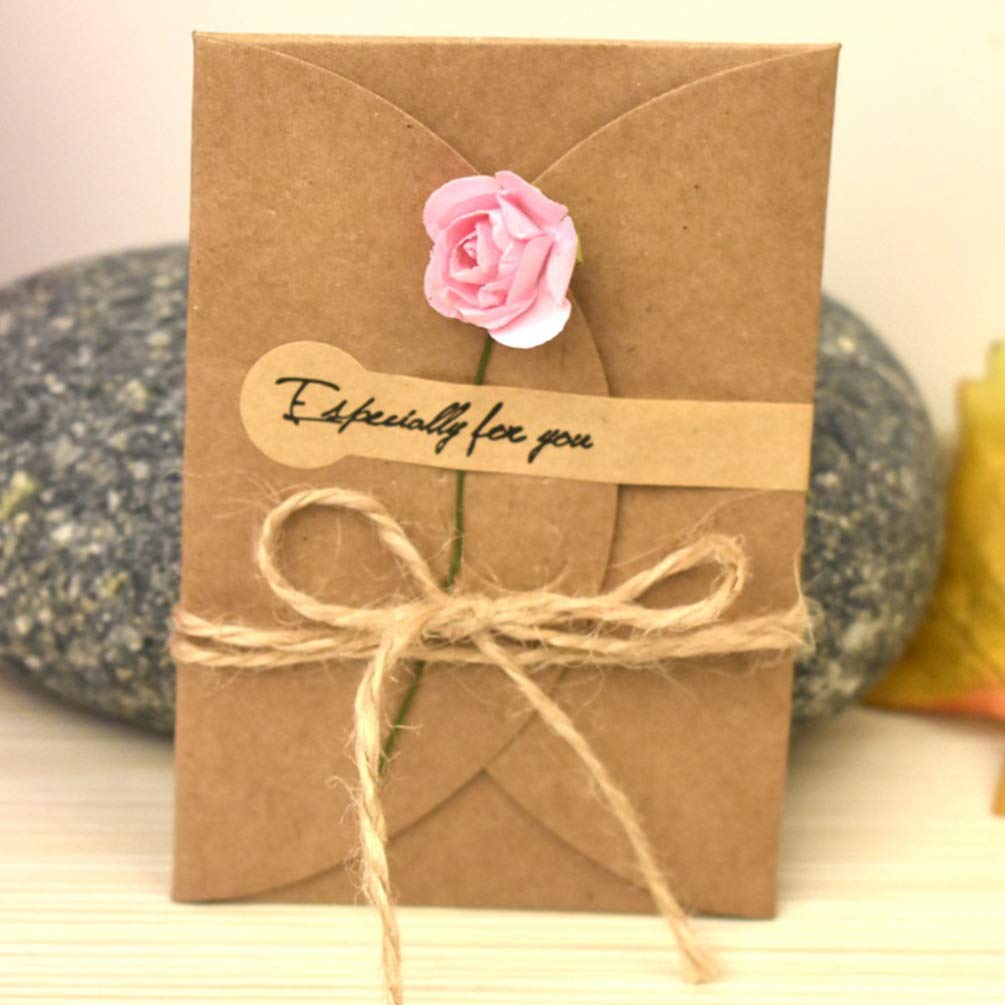10pcs Vintage Dried Flowers Greeting Cards - Valentine's Day Note Cards, Kraft Paper Invitations, DIY Wish Cards (Random Styles) - Perfect for Weddings, Anniversaries & Romantic Gifts
