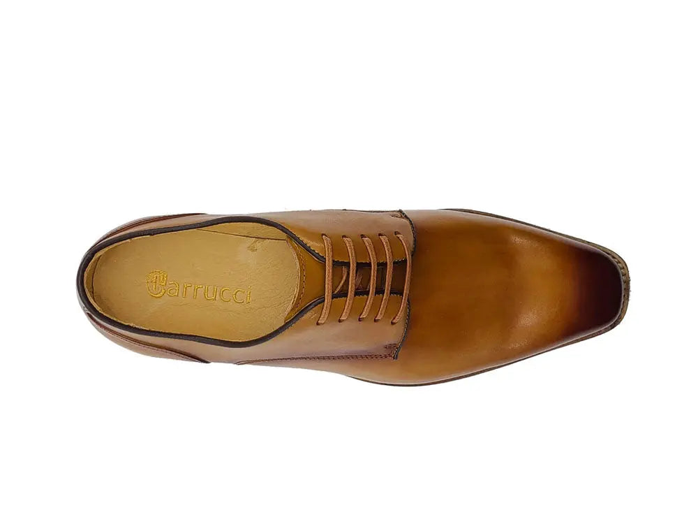 Premium Men's Leather Sole Plain Toe Burnished Blucher Dress Shoes - Classic Business & Formal Occasions, Office Wear & Special Events